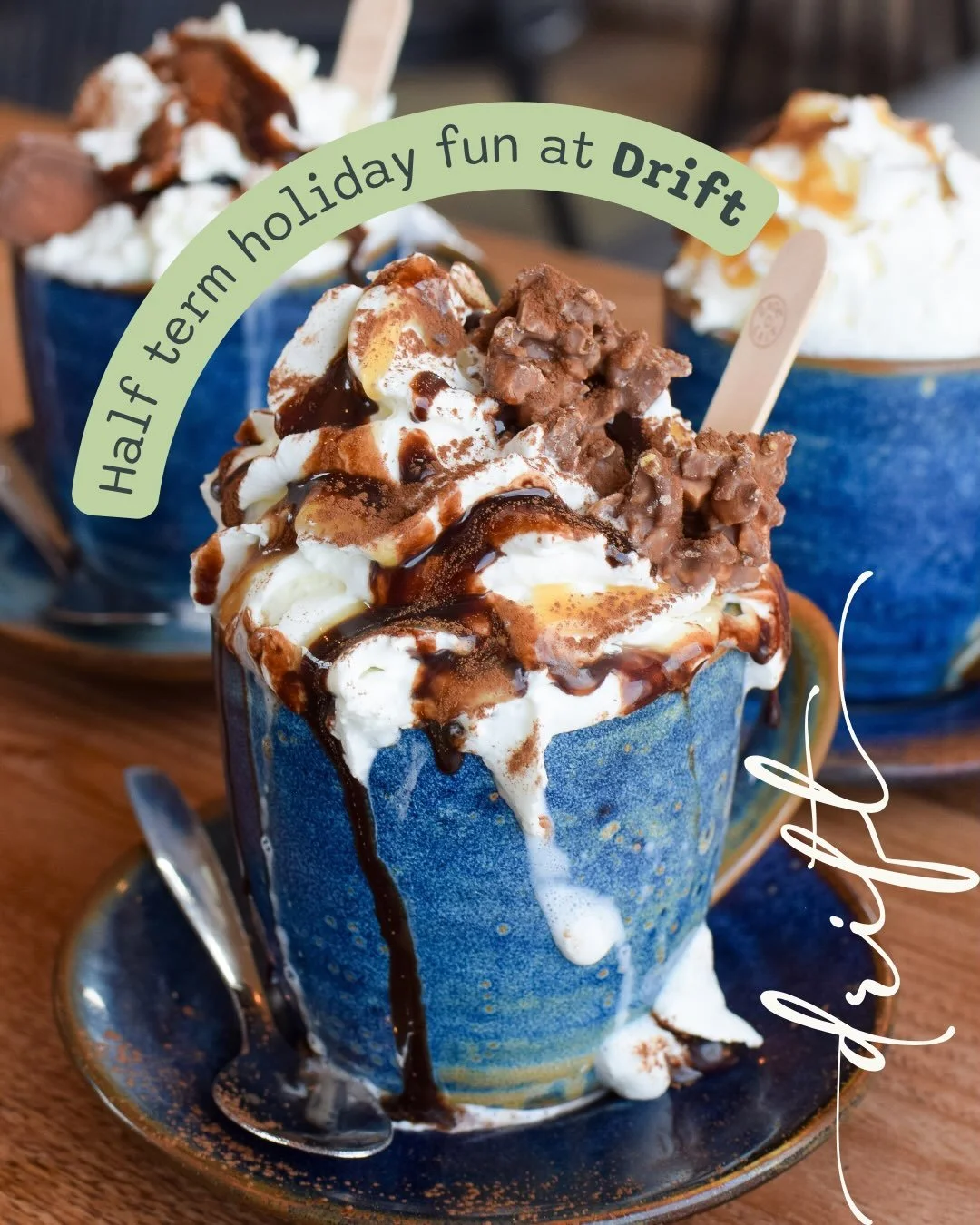 🎃 Half-term fun at Drift!

Looking for a fun family outing this half term? Come and see us at Drift Eatery!

We&rsquo;ve got a tasty kids&rsquo; menu, seasonal hot chocolates to warm you up and some super spooky Halloween bakes that are almost too g