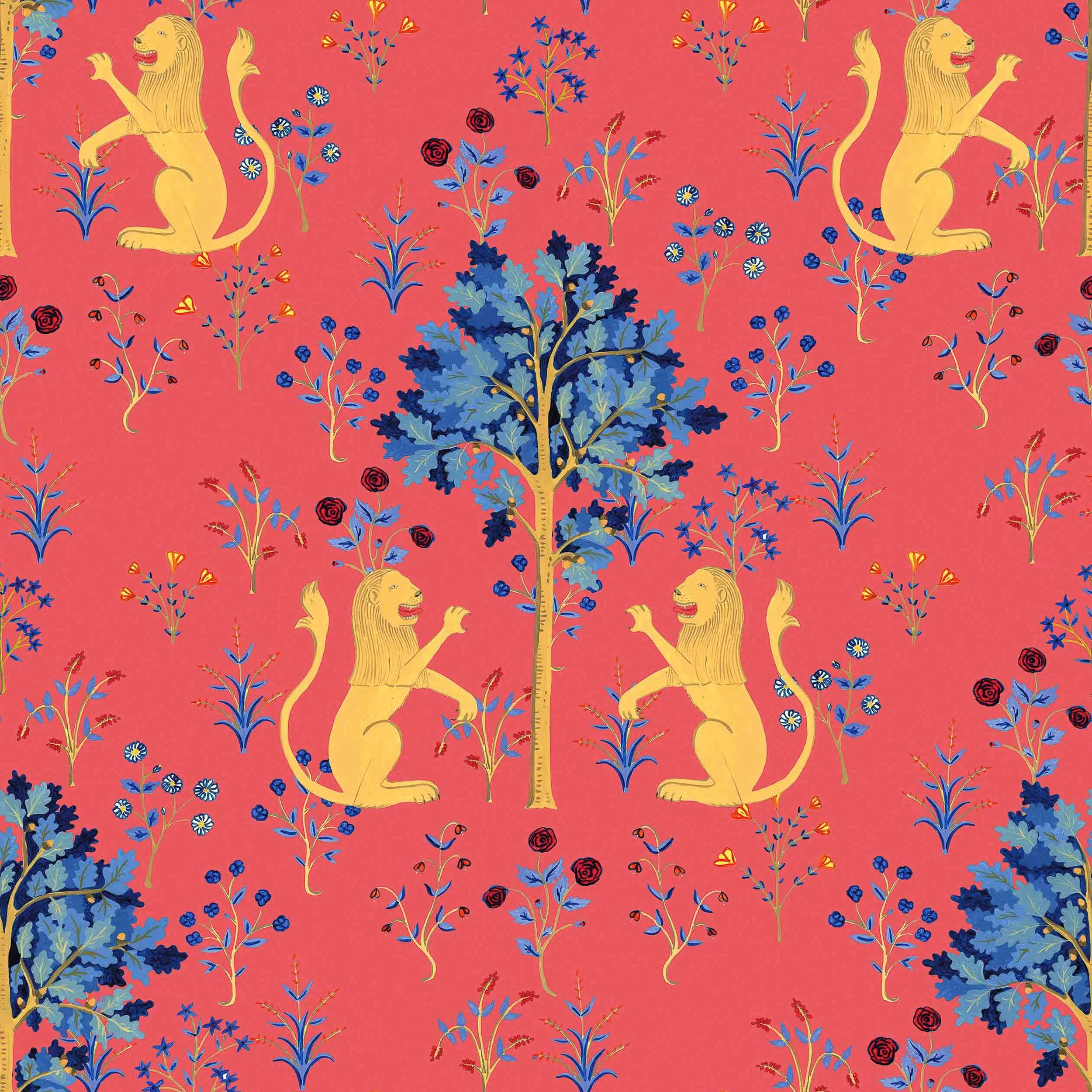 PAPEL PINTADO TAPIZ MEDIEVAL ROJO