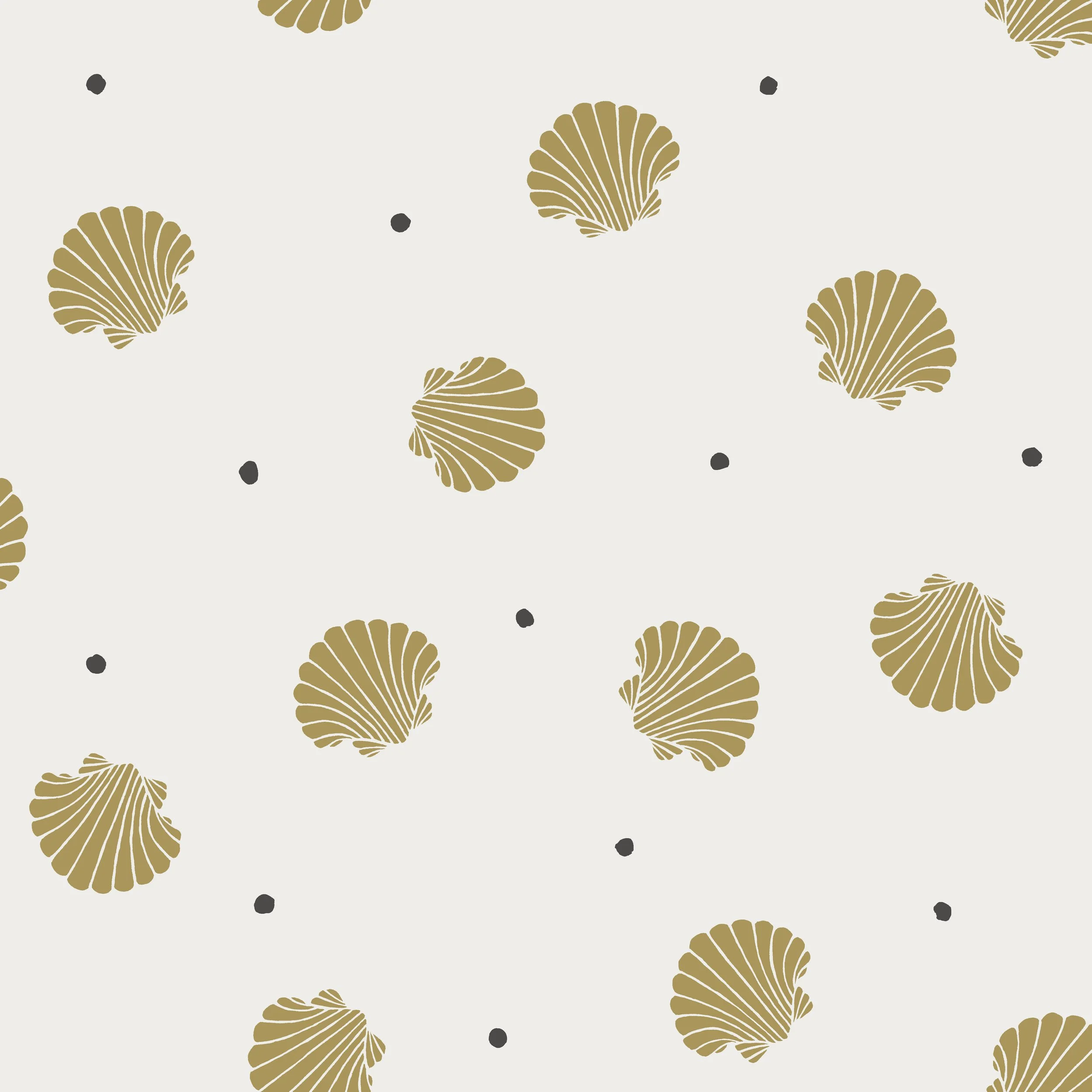 PAPEL PINTADO CONCHAS MOSTAZA