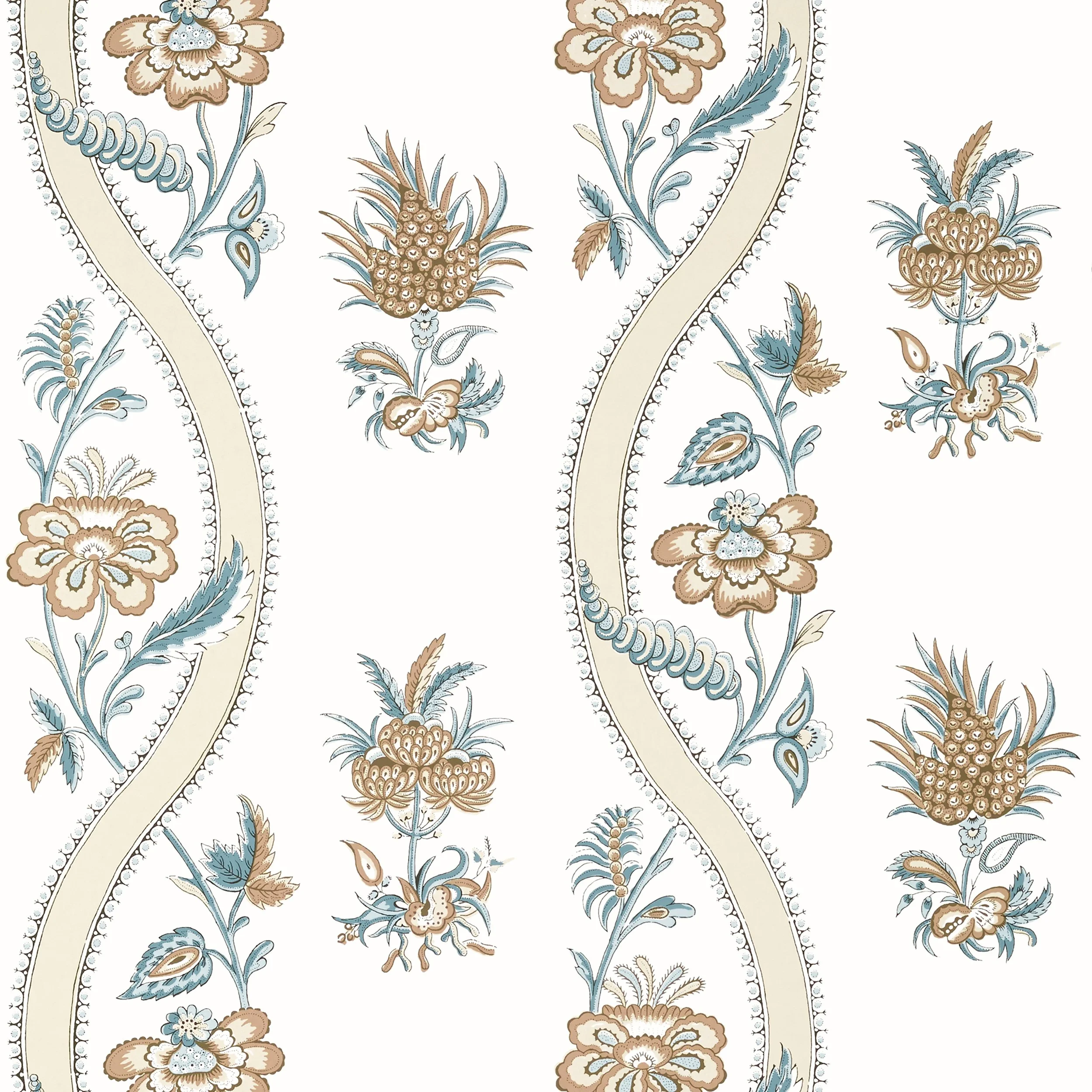 PAPEL PINTADO RIBBON FLORAL AZUL VERDOSO BEIGE