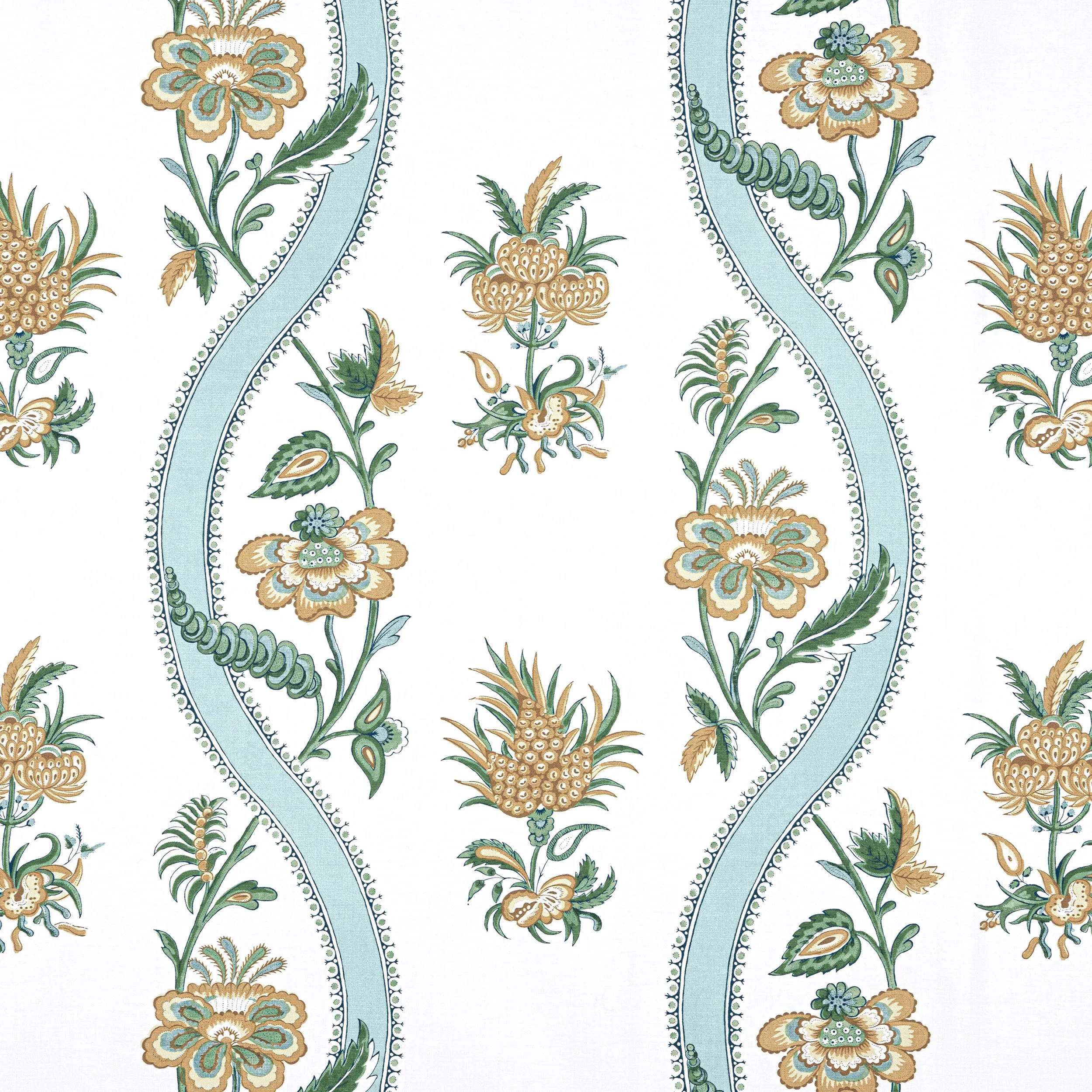 TELA RIBBON FLORAL TURQUESA OCRE