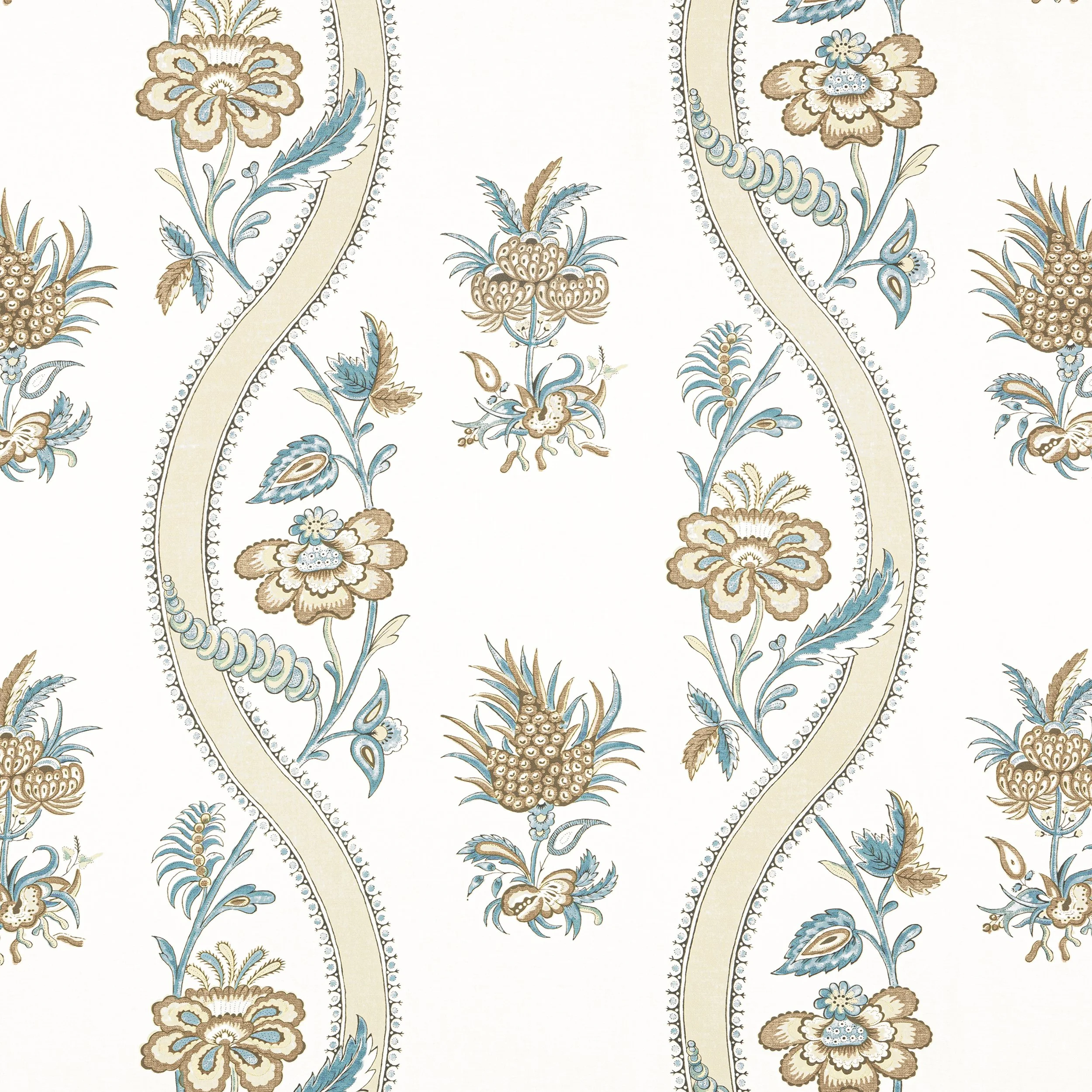 TELA RIBBON FLORAL AZUL VERDOSO BEIGE