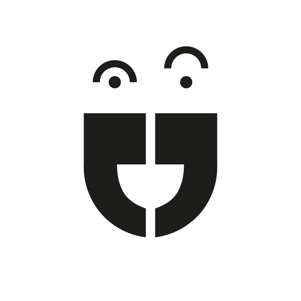 Stylized outline of a lion's face with minimalistic facial features in black