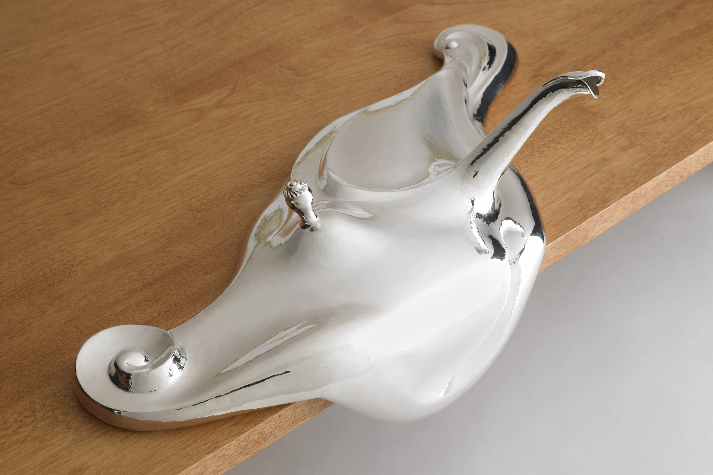 Melting Teapot, 2005. Raised, formed, fabricated silver. 19 x 8 x 7.5 in.
Collection: Museum of Arts and Design