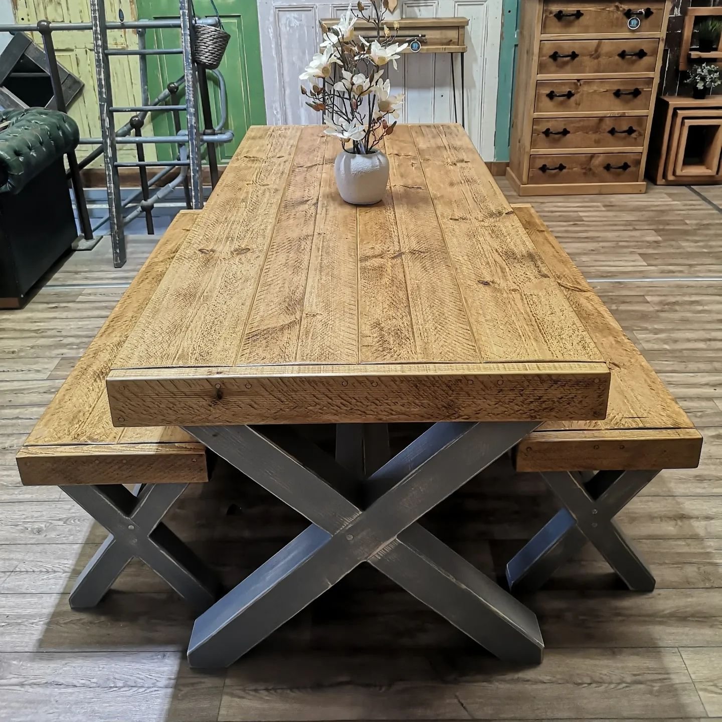 In store now! The Bolton Banquet 2m Dining Set in Rugger Brown &amp; Battlement Grey. Free delivery, install &amp; care kit.

#diningroom #diningtable #diningbench #modernrusticdecor #cleanrustic #homestyling #homerenovation #handmade #rustichomedeco
