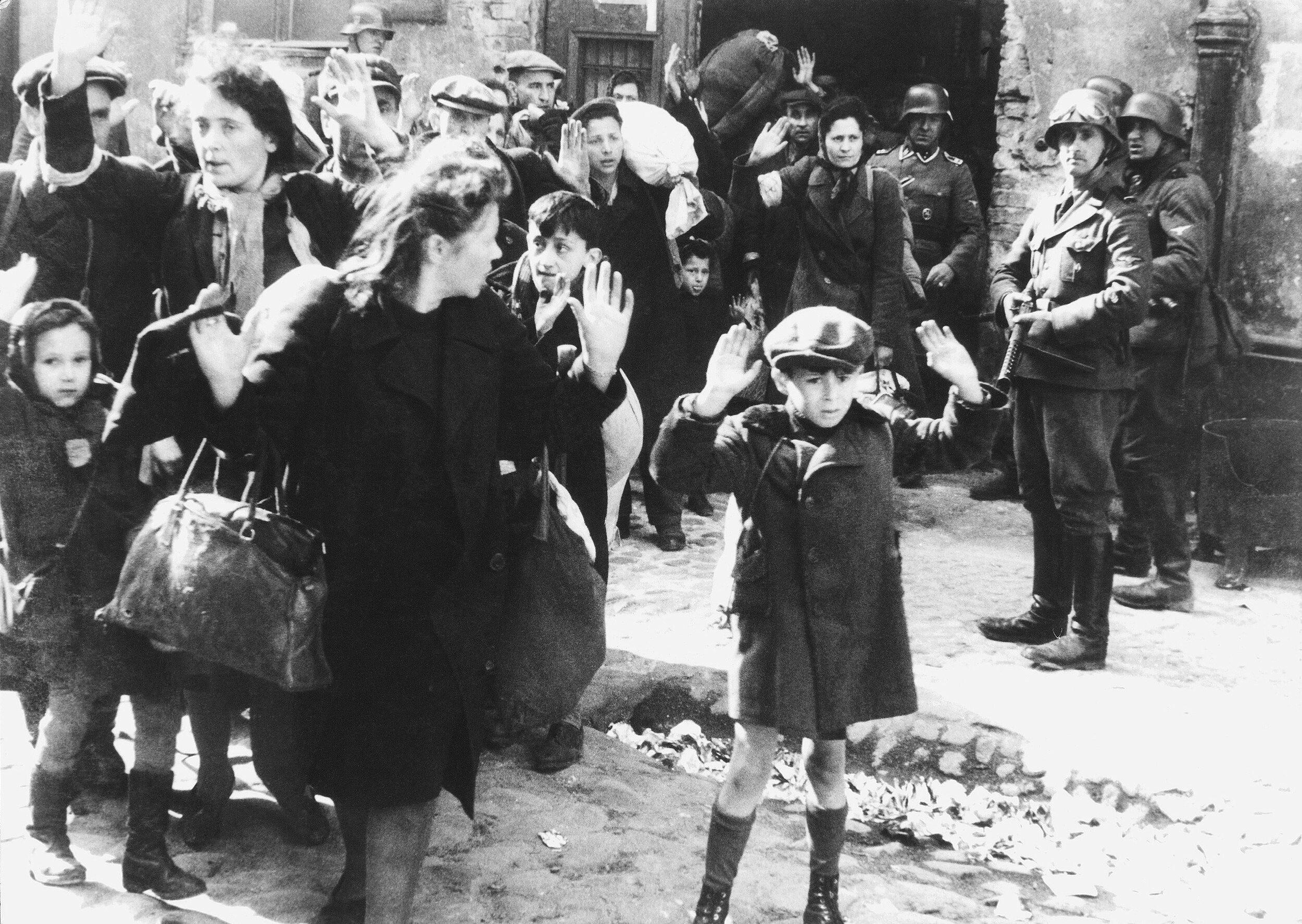 Jewish women and children forcibly removed from a bunker in Warsaw