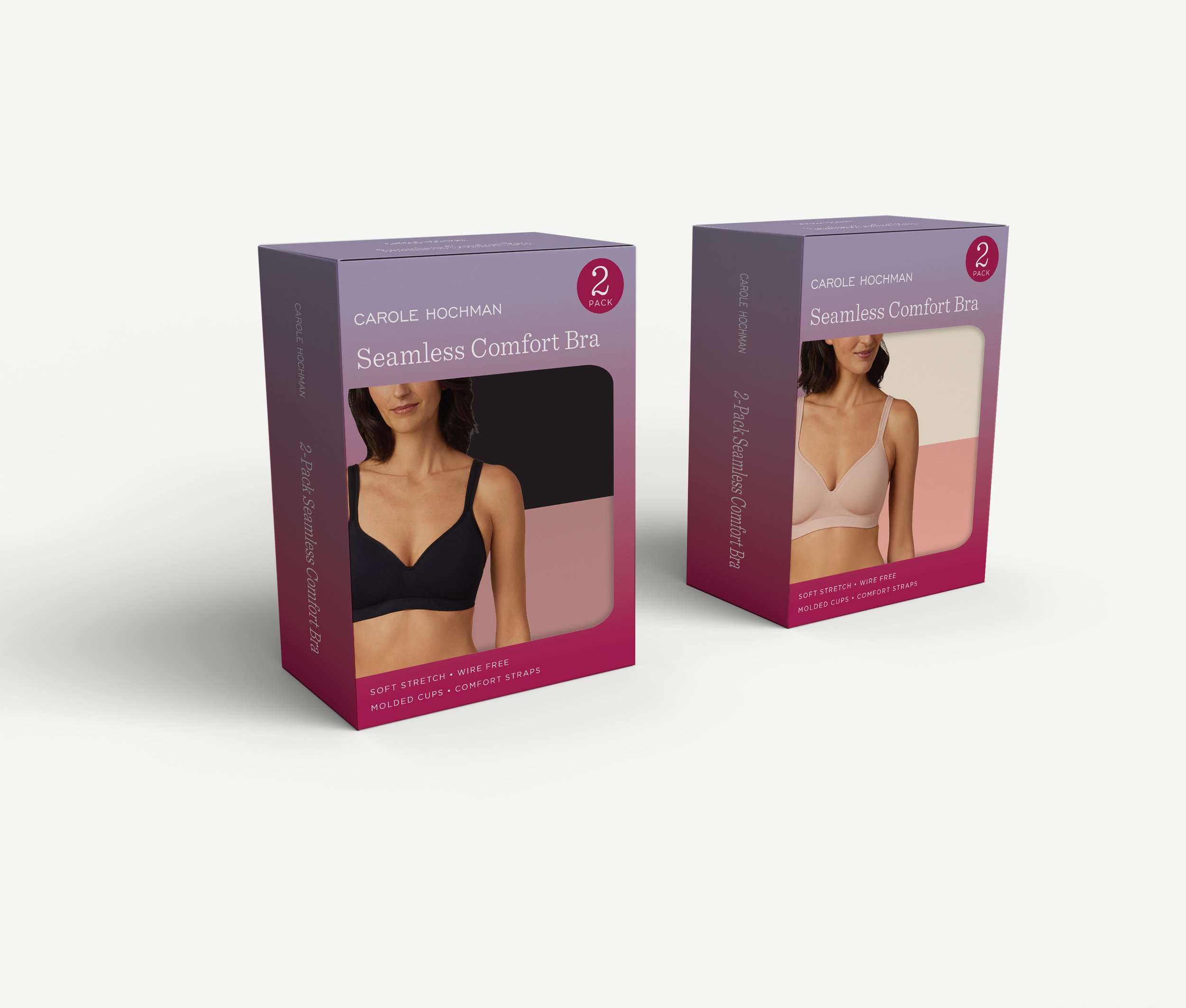 CAROLE HOCHMAN Seamless Comfort Bra Wire Free Molded Cups Comfort Straps 2  Pack