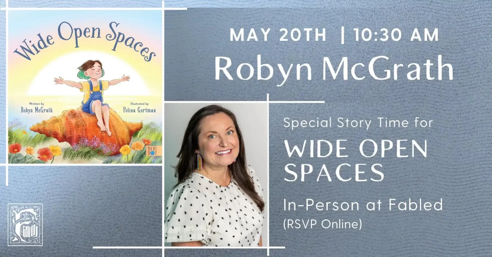 Hope you&rsquo;ll join me tomorrow @fabledbookshop! I&rsquo;ll be sharing my newest picture book WIDE OPEN SPACES. 

We&rsquo;ll also practice some mindfulness activities that you can take on your road trips this summer! 🦎 🦉 ⛅️ 

@polinagortman @bl