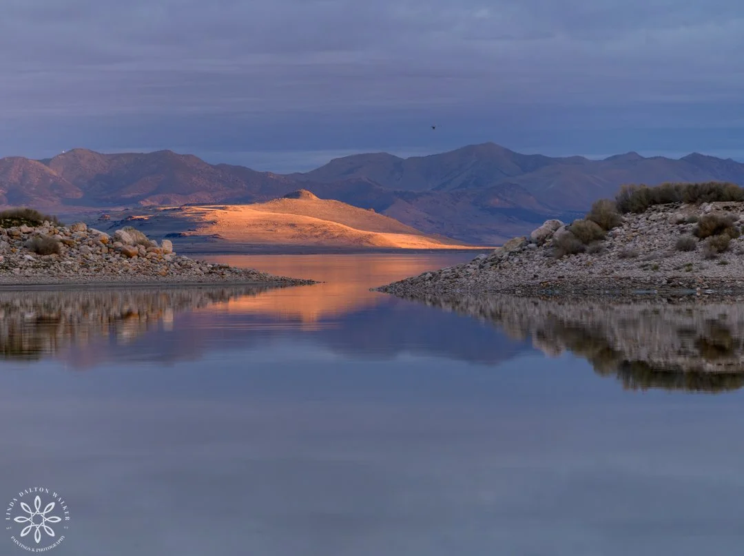 Fremont Island lit up by the sunrise on Great Salt Lake