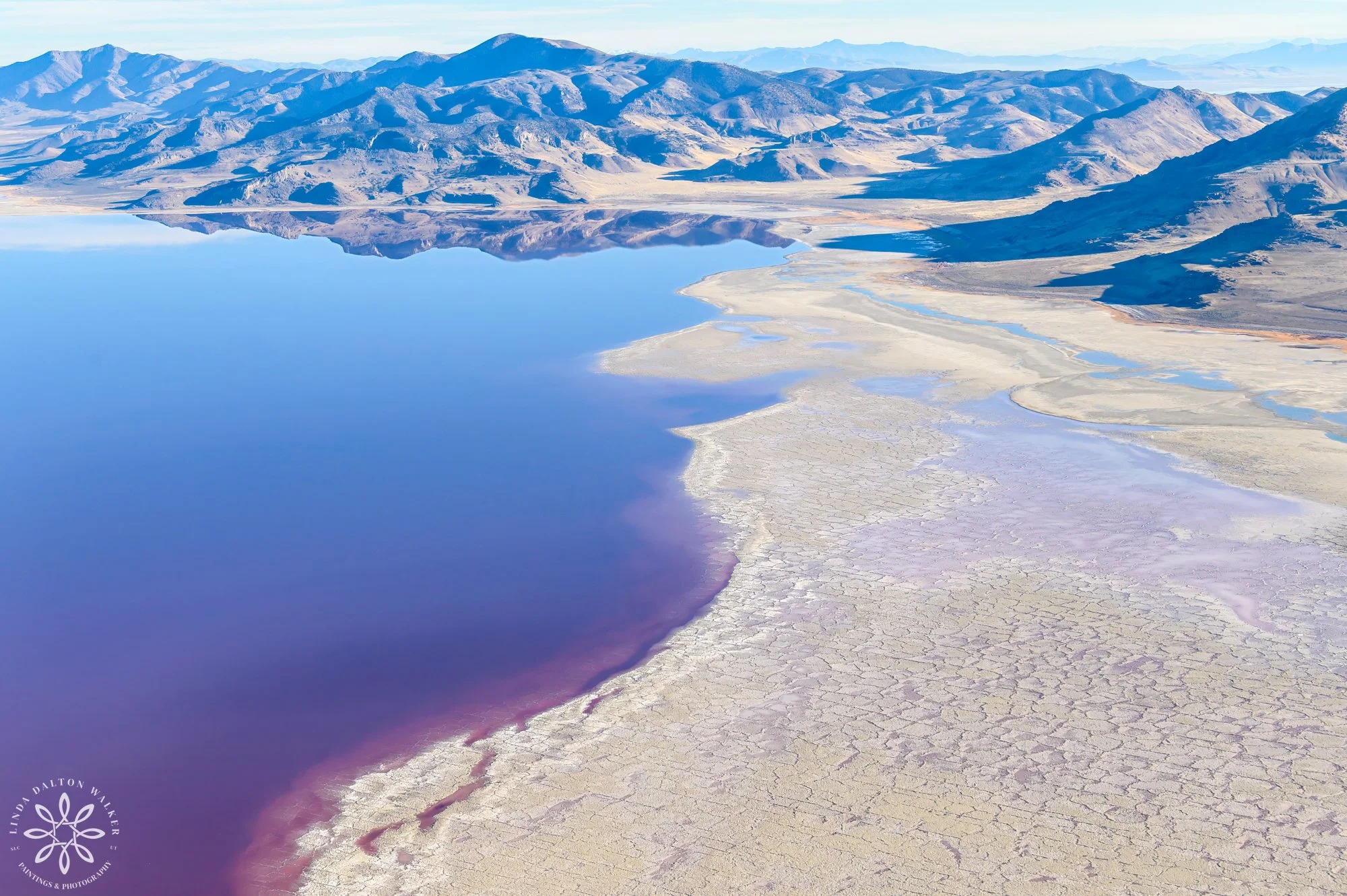 shoreline of great salt lake with promontory mountains behind