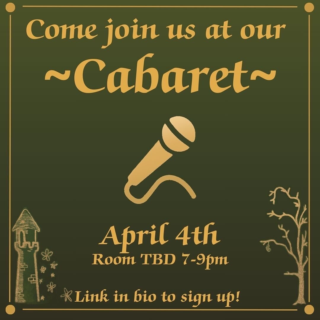Cabaret is back! Come join us next Thursday for a night filled with amazing talent being showcased! If you have any act (doesn&rsquo;t need to be singing!) you wish to share feel free to sign up at the link in bio. Go fast before spots fill up!

All 