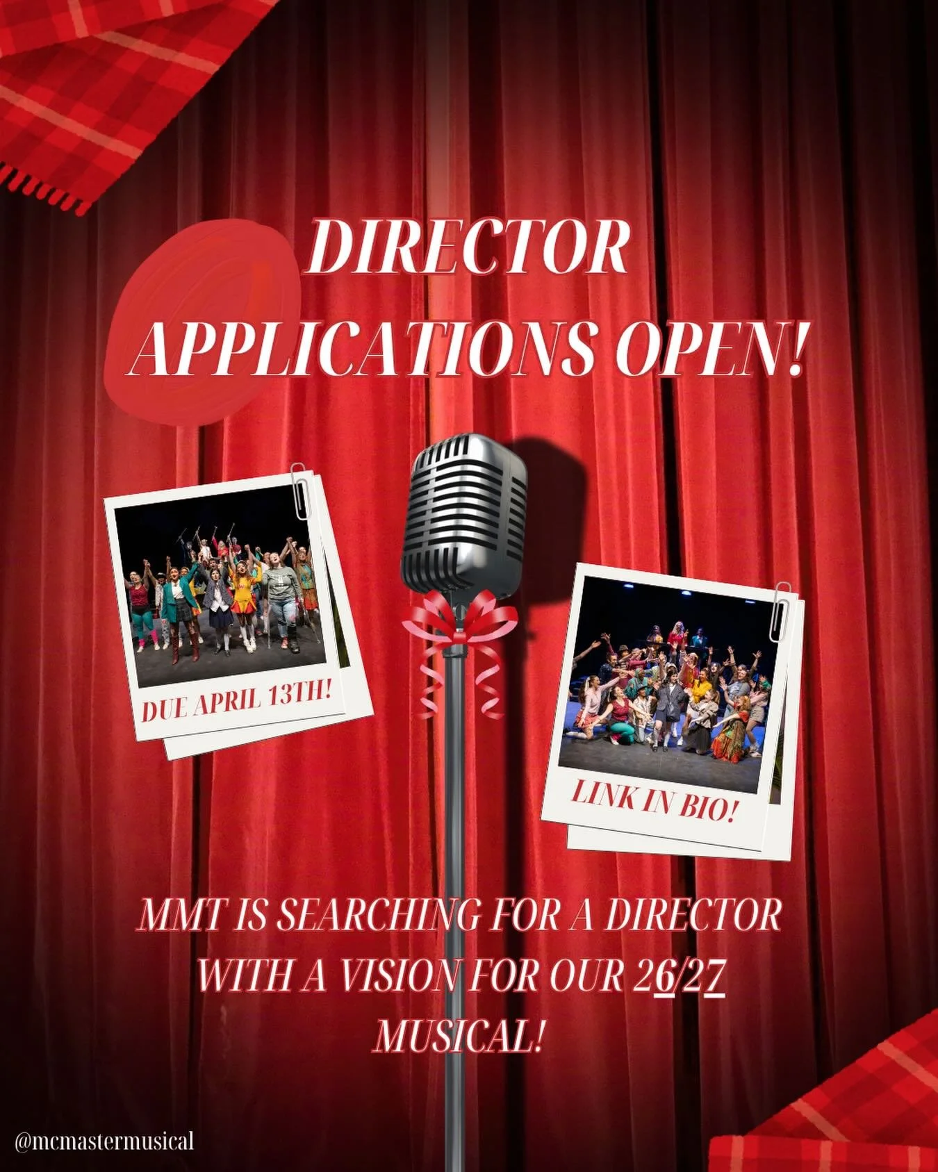 As we ramp up towards next year, we&rsquo;re changing things up! We want to invite any aspiring directors to come pitch their shows to us. 🗣️

If you have an interest in directing, or just theatre in general, come pitch us your vision! ✨

You can fi