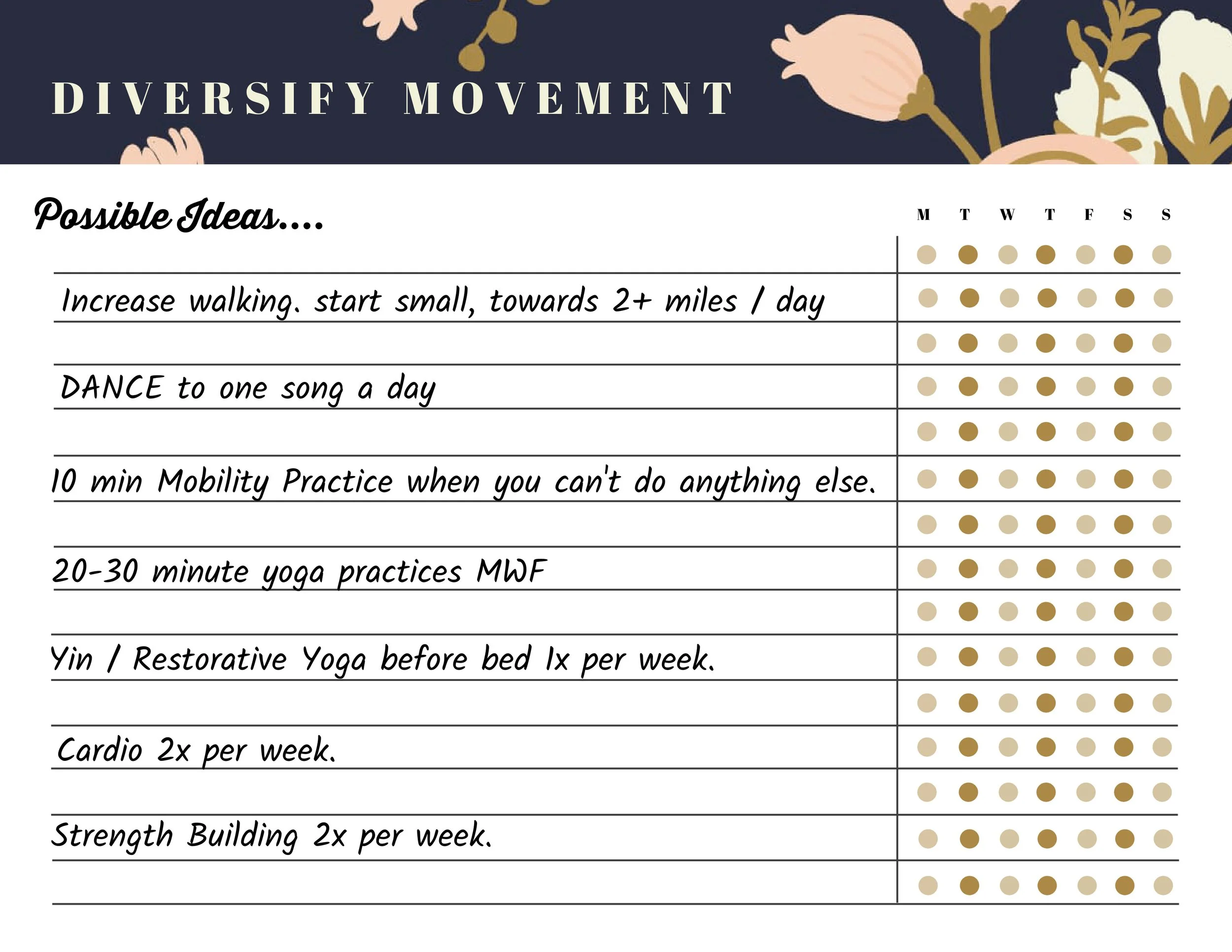 List of exercises to help diversify movements.