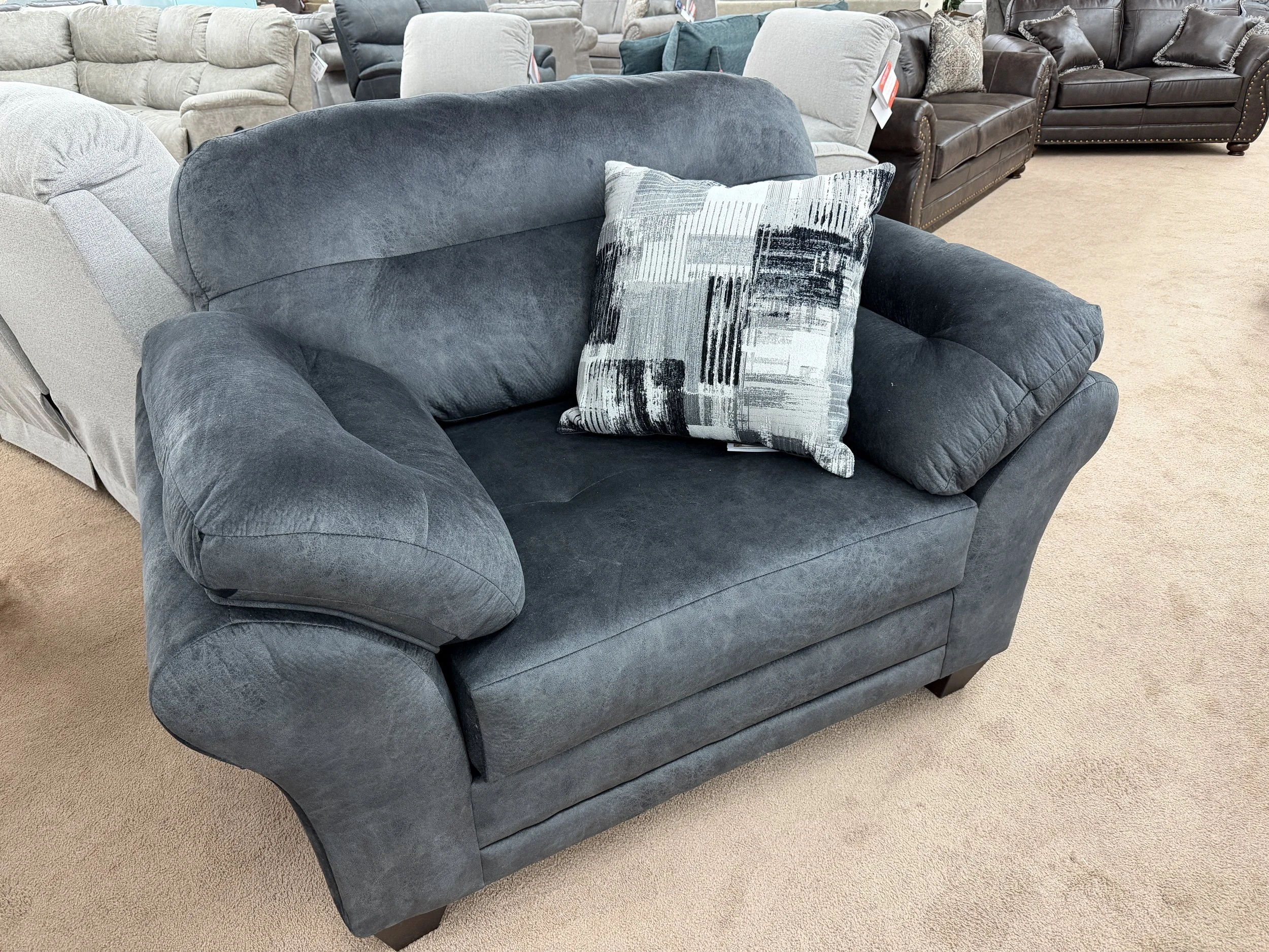 Hughes - chair-and-a-half 'cuddle chair' in Wonderland Slate charcoal grey fabric