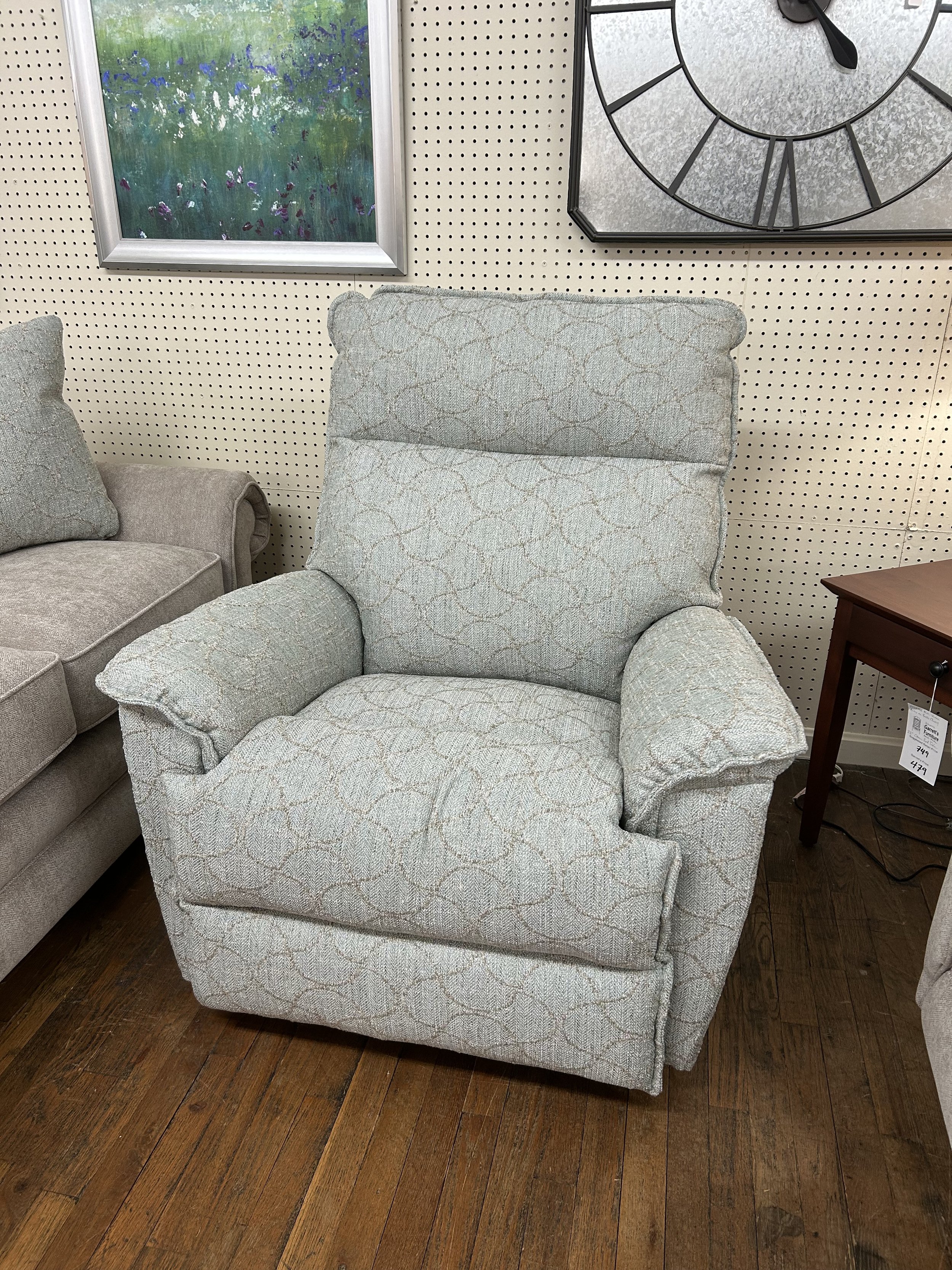LaZboy - Jay manual rocker recliner in beige & light blue print