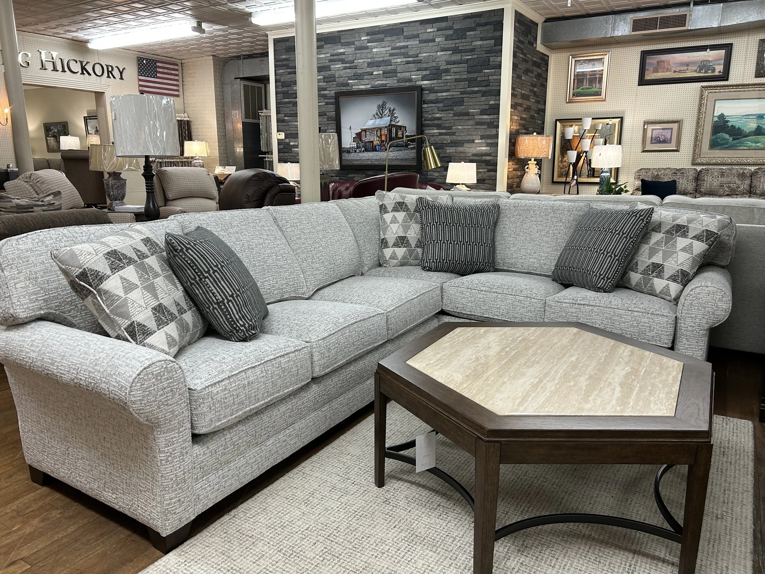 King Hickory - Bentley sectional sofa in Envy Cloud performance fabric 