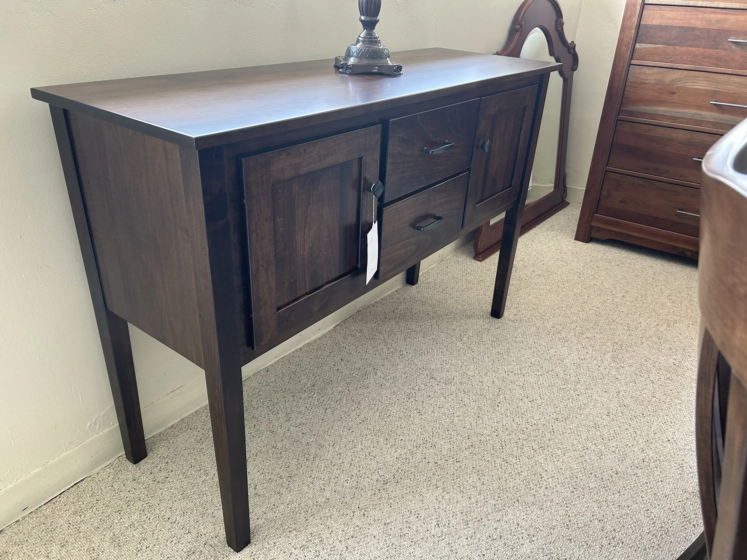 Amish-made Amish Essentials solid Maple in earthtone finish 54” open server