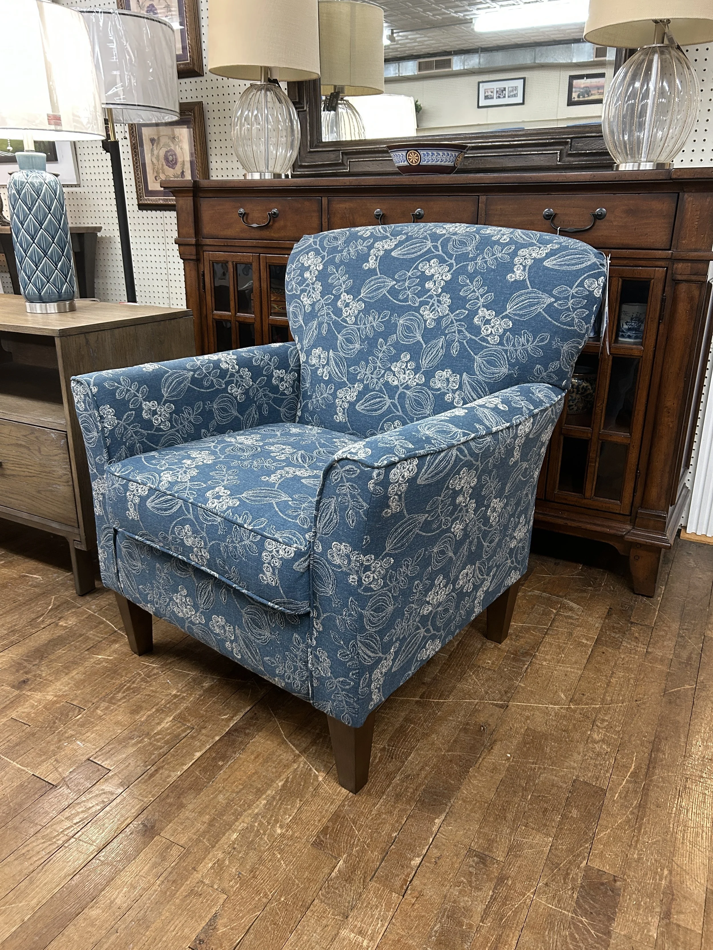 Best Home Furnishings- 'Sadie' club chair in botanical print on blue
