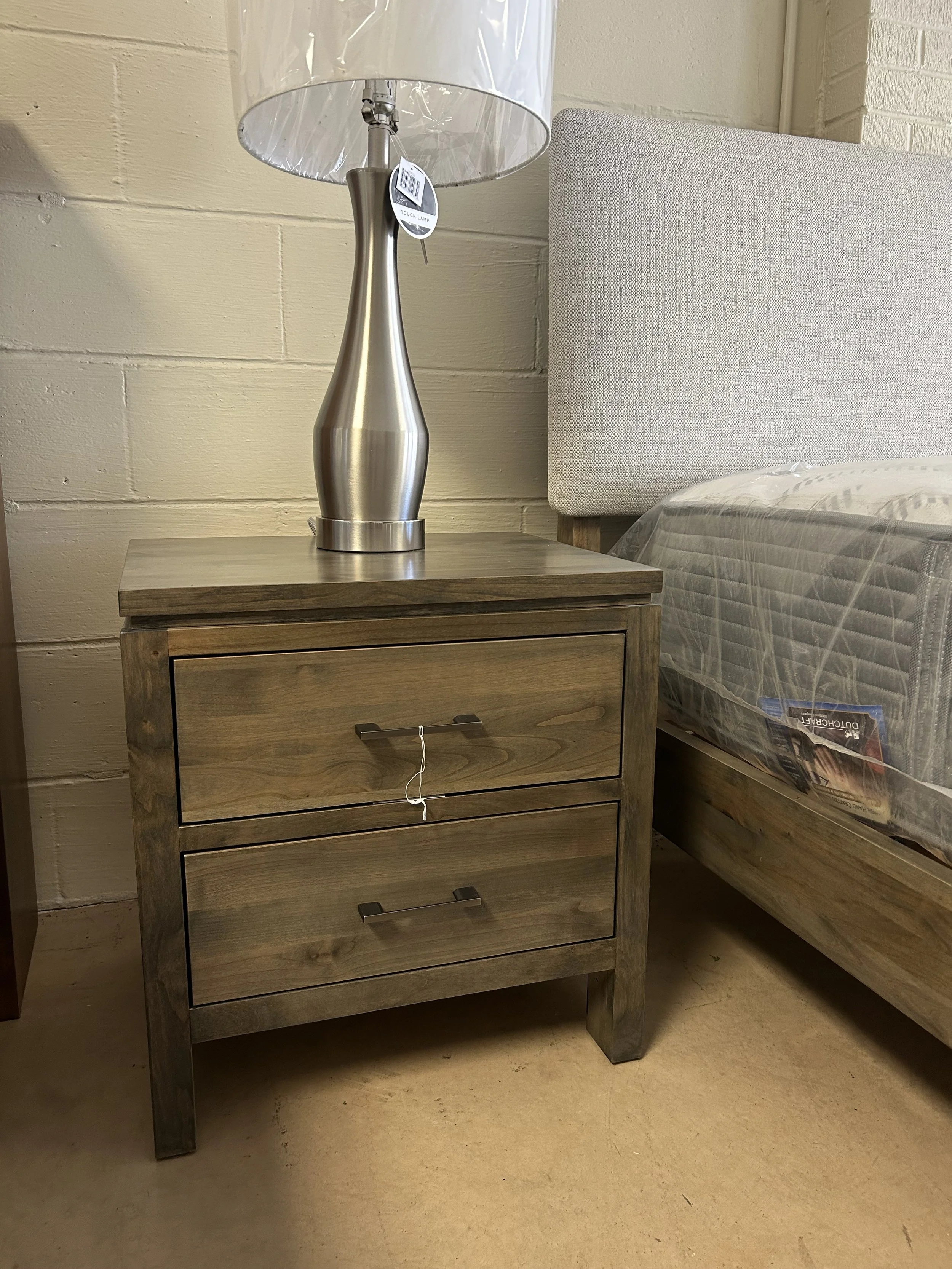 Archbold two-drawer nightstand in mineral finish on solid hardwood.  American-made and part of the Two West collection.