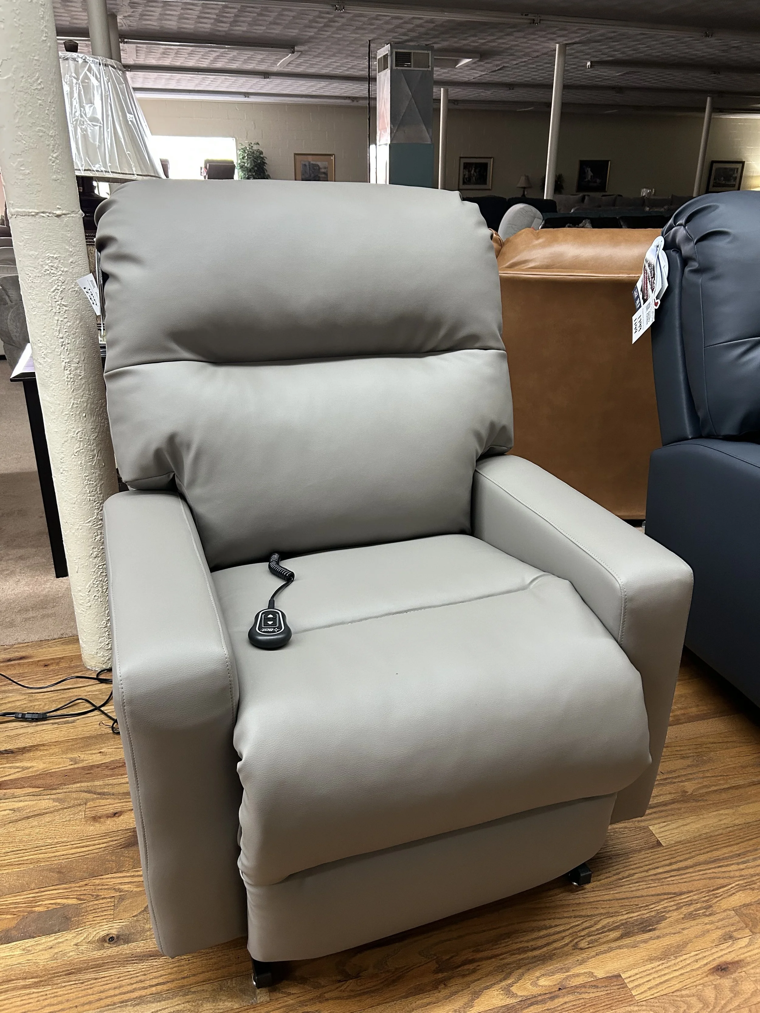 Best HF - 'Kenley 5N11' power lift recliner in storm grey vinyl.  350 lb. weight limit.