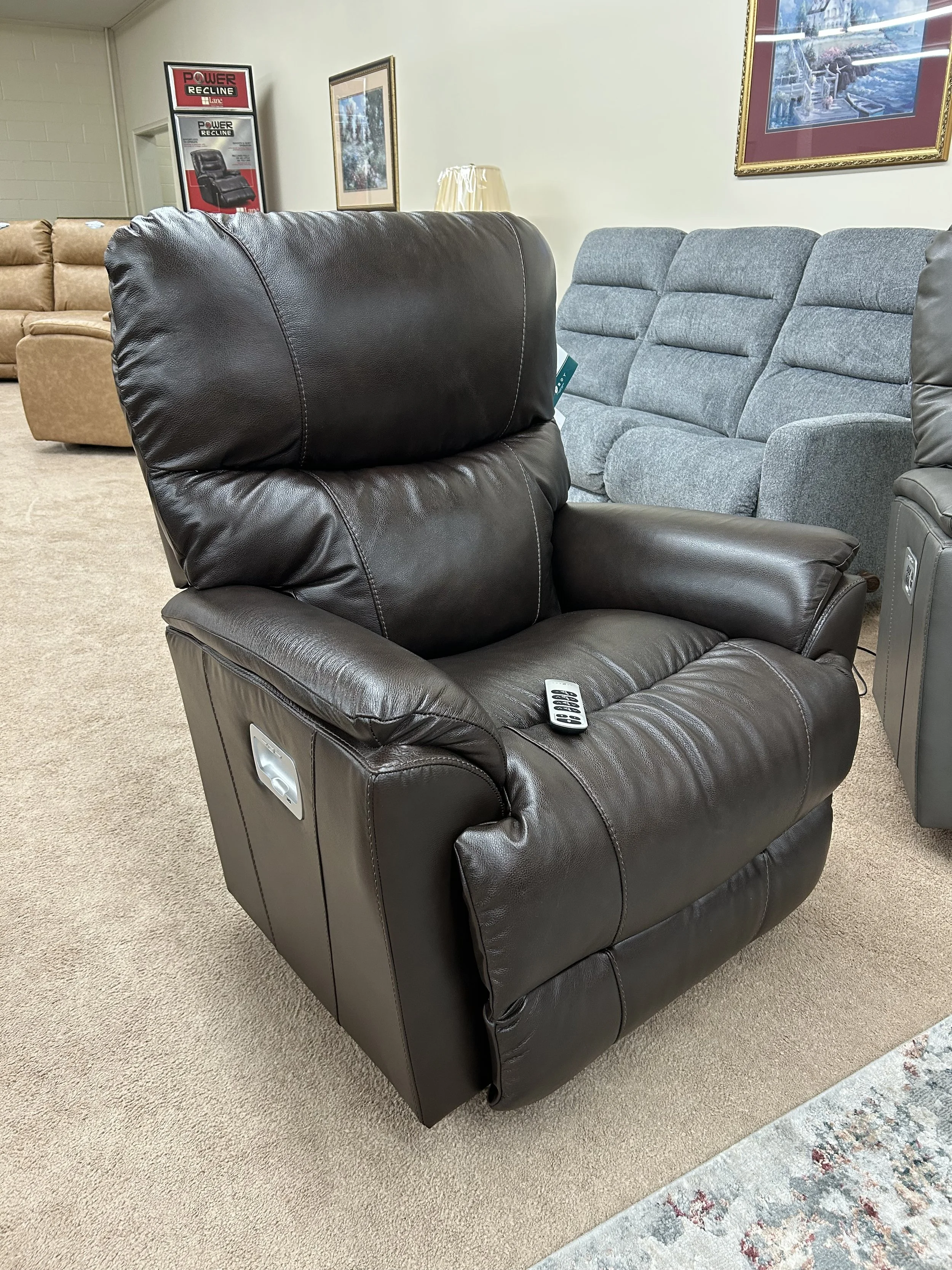 LaZBoy - Trouper power wall-away recliner with  power headrest and lumbar in brown leather