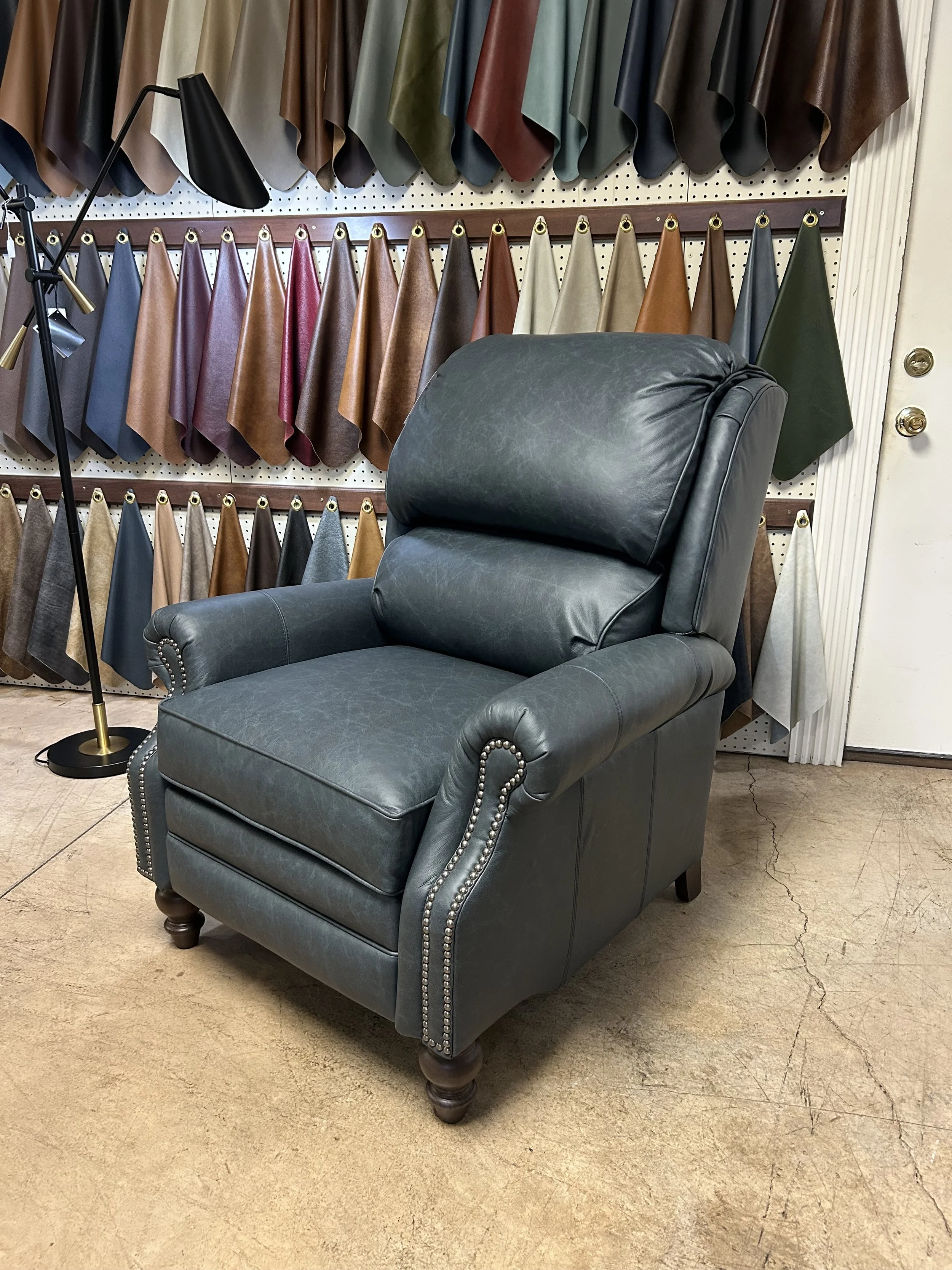 Smith Brothers press-back reclining chair (705-33) in navy blue top-grain all-over leather