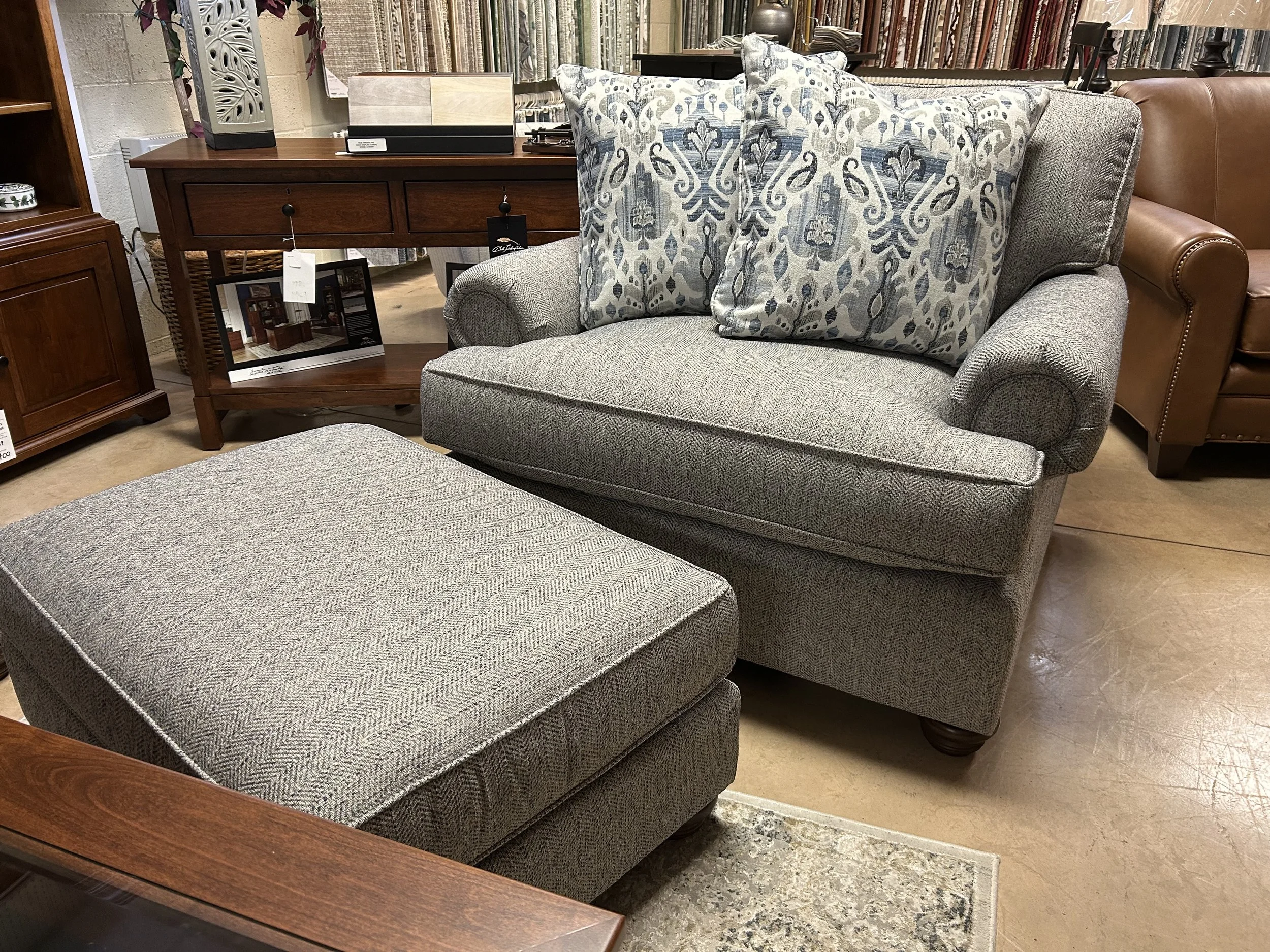 King Hickory - Henson chair-and-a-half and large ottoman in Kempsey Hemp performance fabric