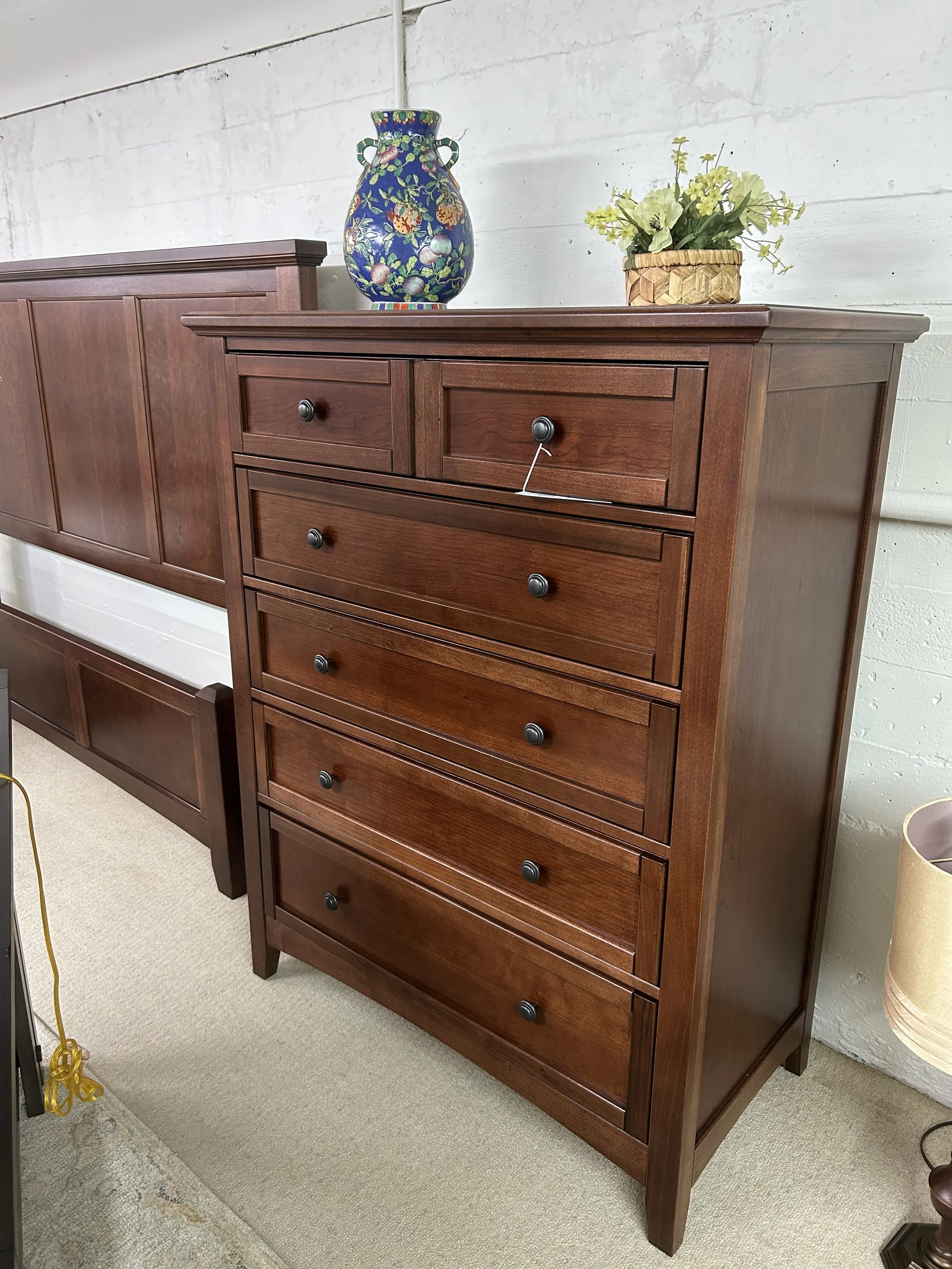 Vaughn Bassett chest and mansion panel bed in cherry finish