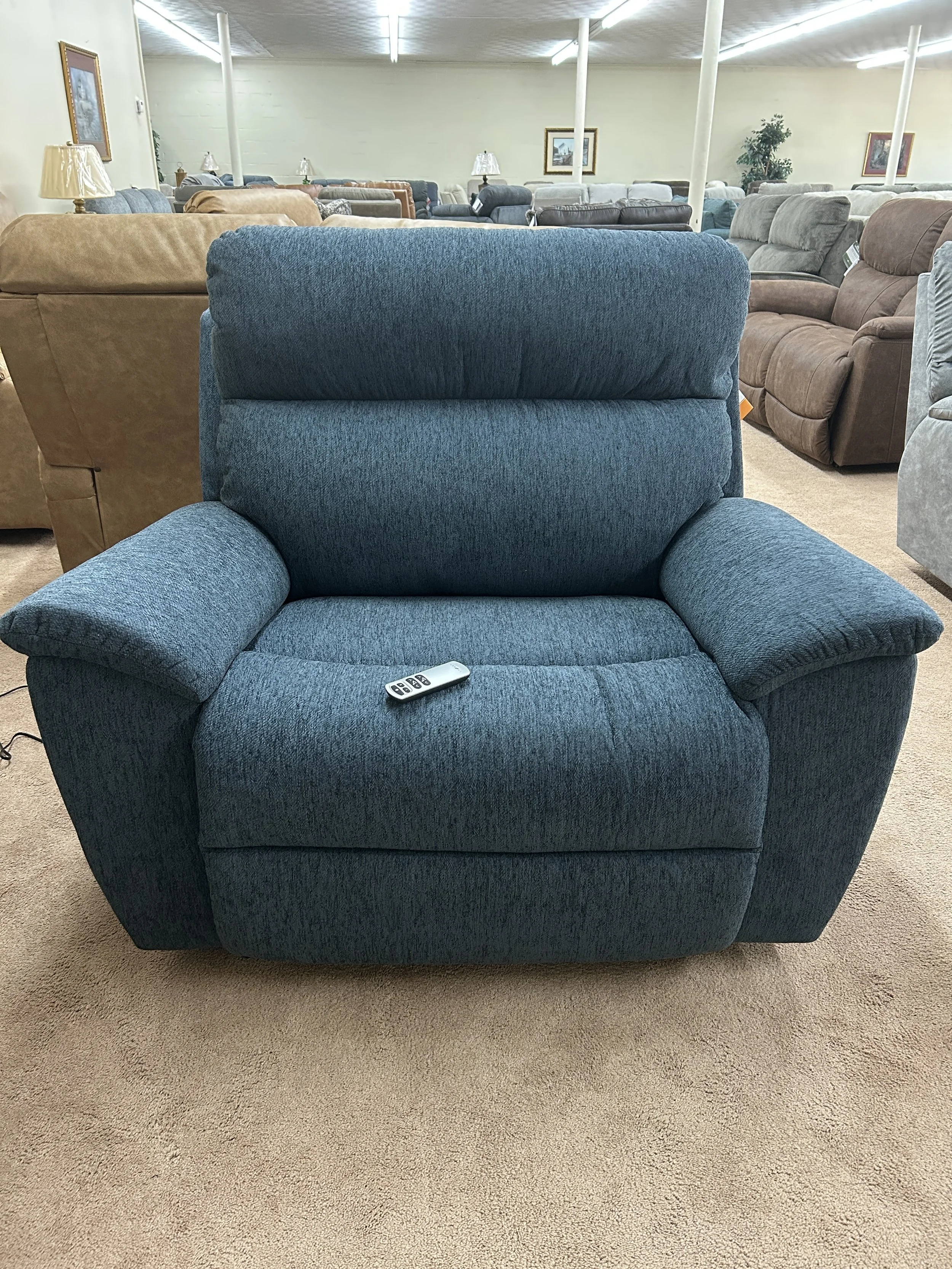 LaZBoy - Roman power reclining chair-and-a-half in blue fabric