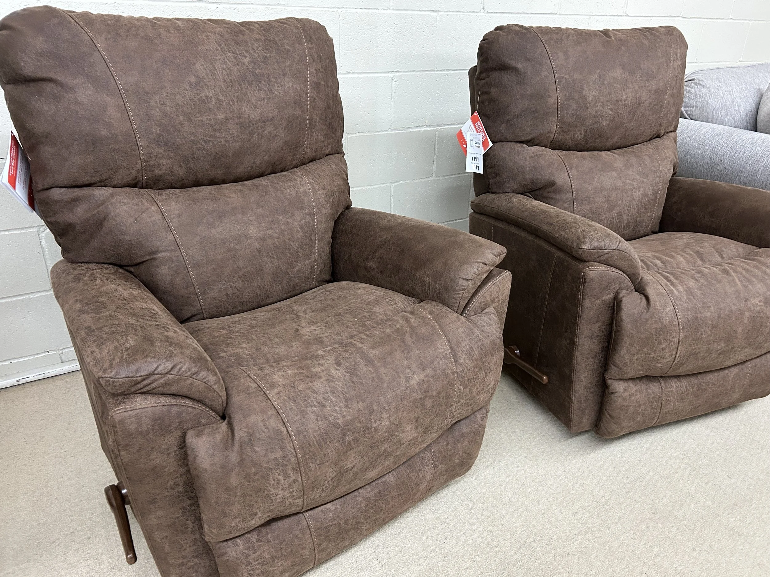 LaZBoy Trouper rocker recliner in Whiskey brown polyester performance fabric