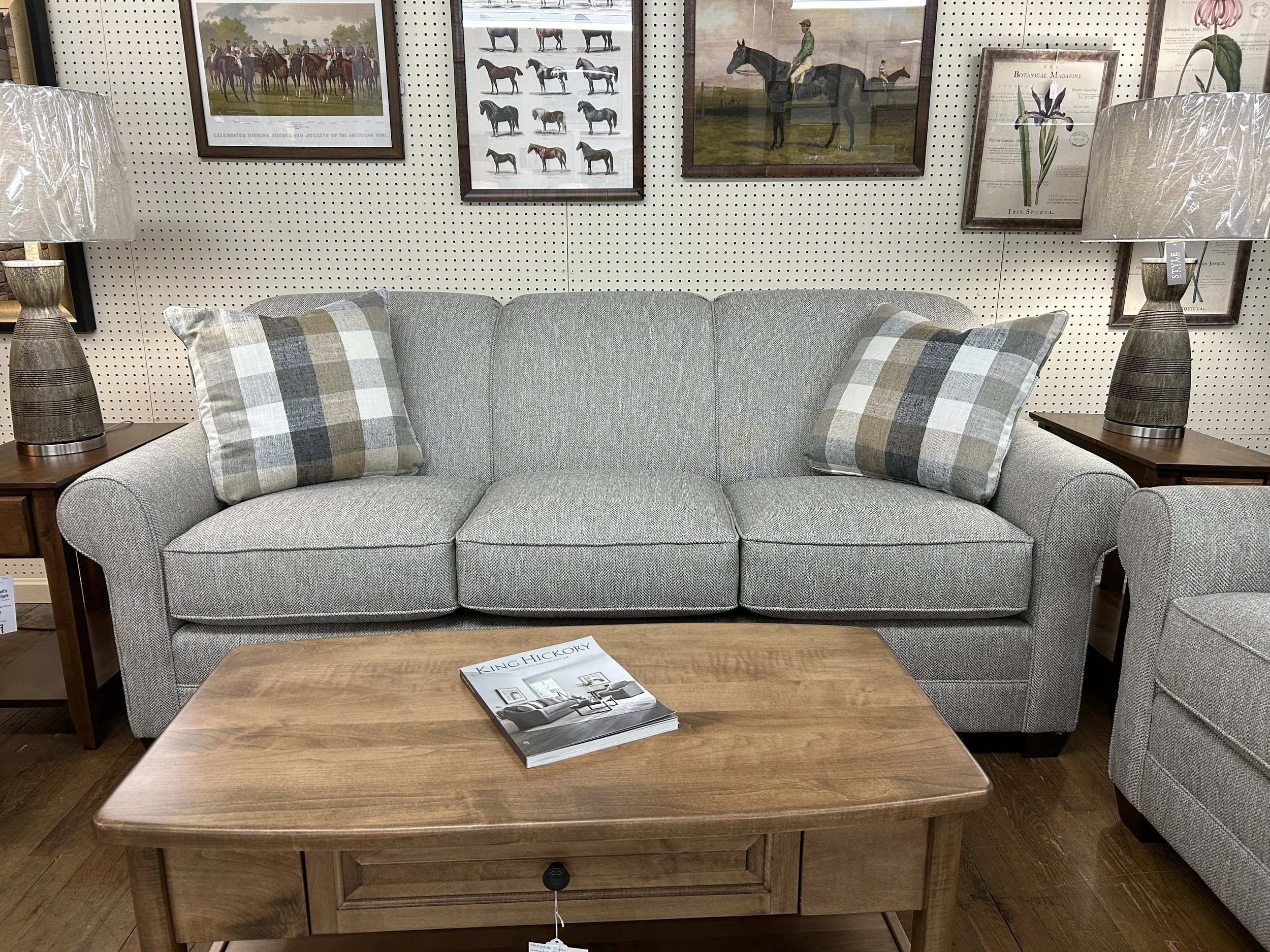 King Hickory - Amy  86” tight-back sofa in Albion Dove performance fabric 