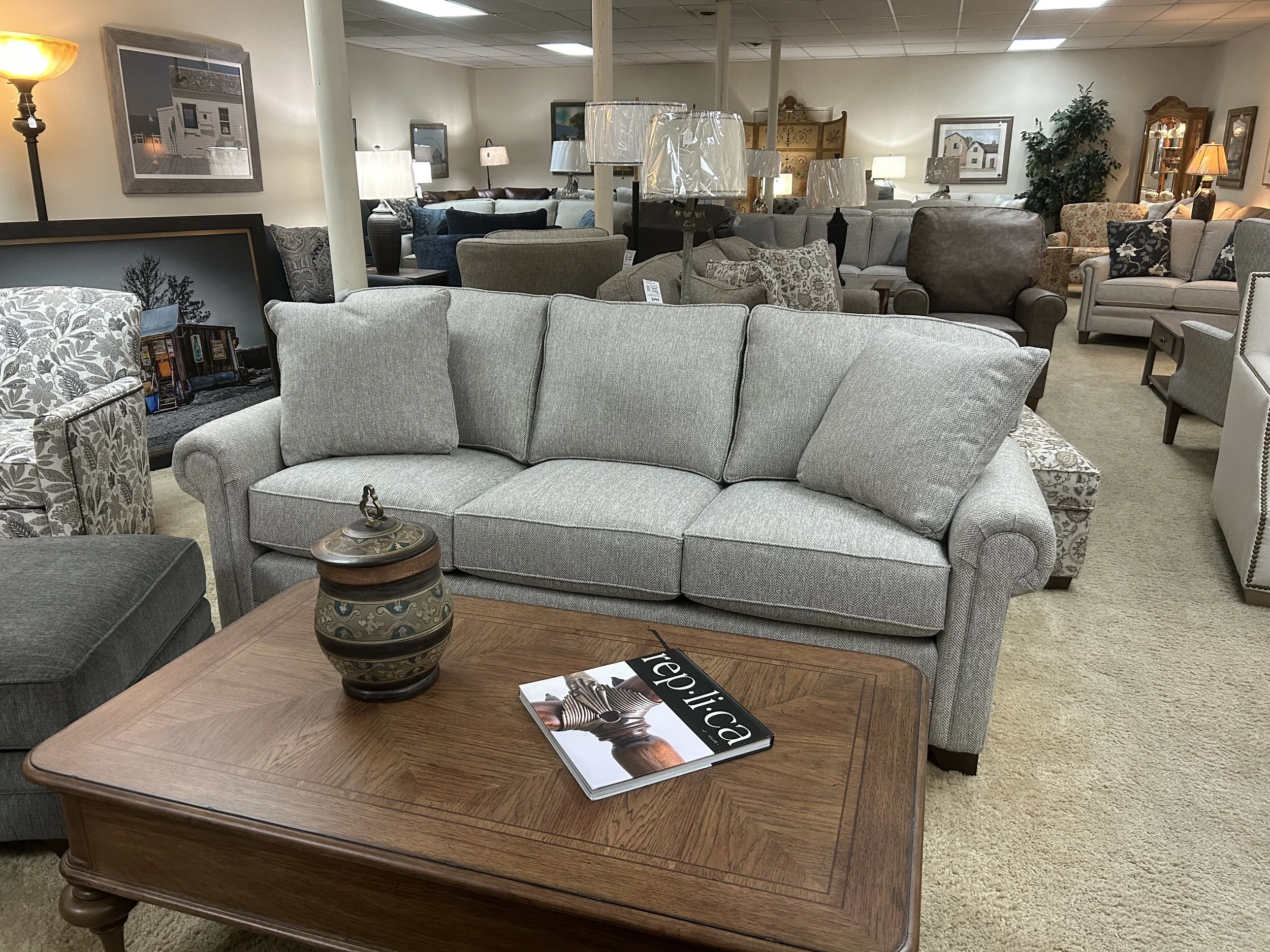 King Hickory - Bentley sofa in Albion Dove performance fabric