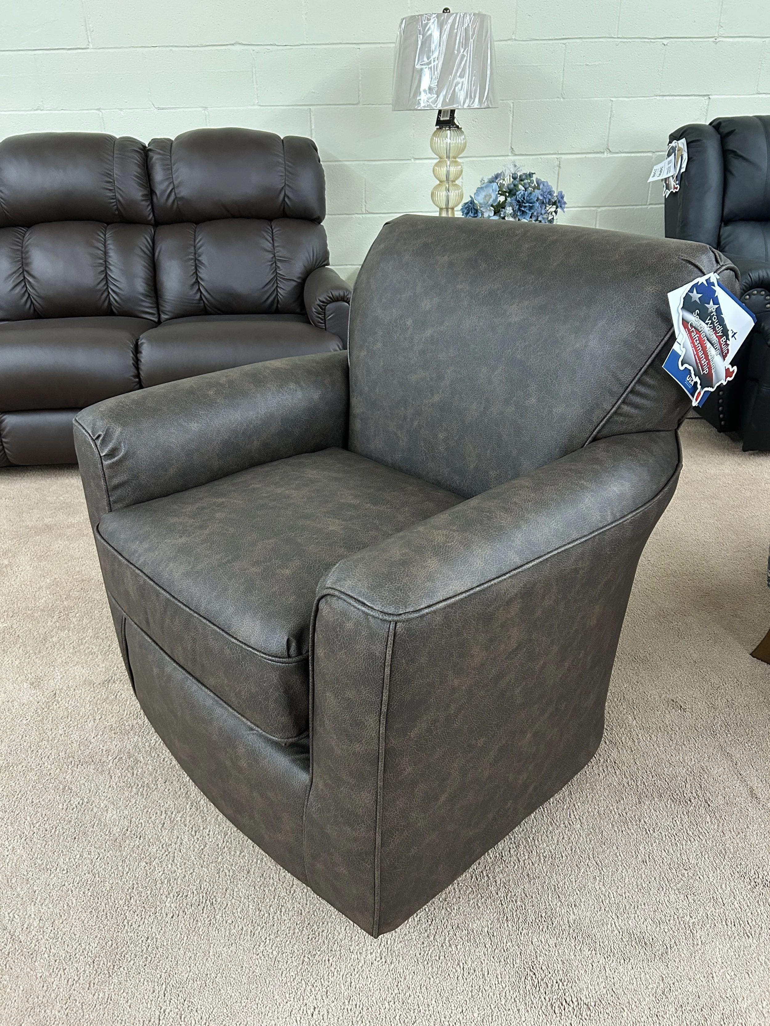 Best HF - swivel glider chair in walnut brown sueded polyester