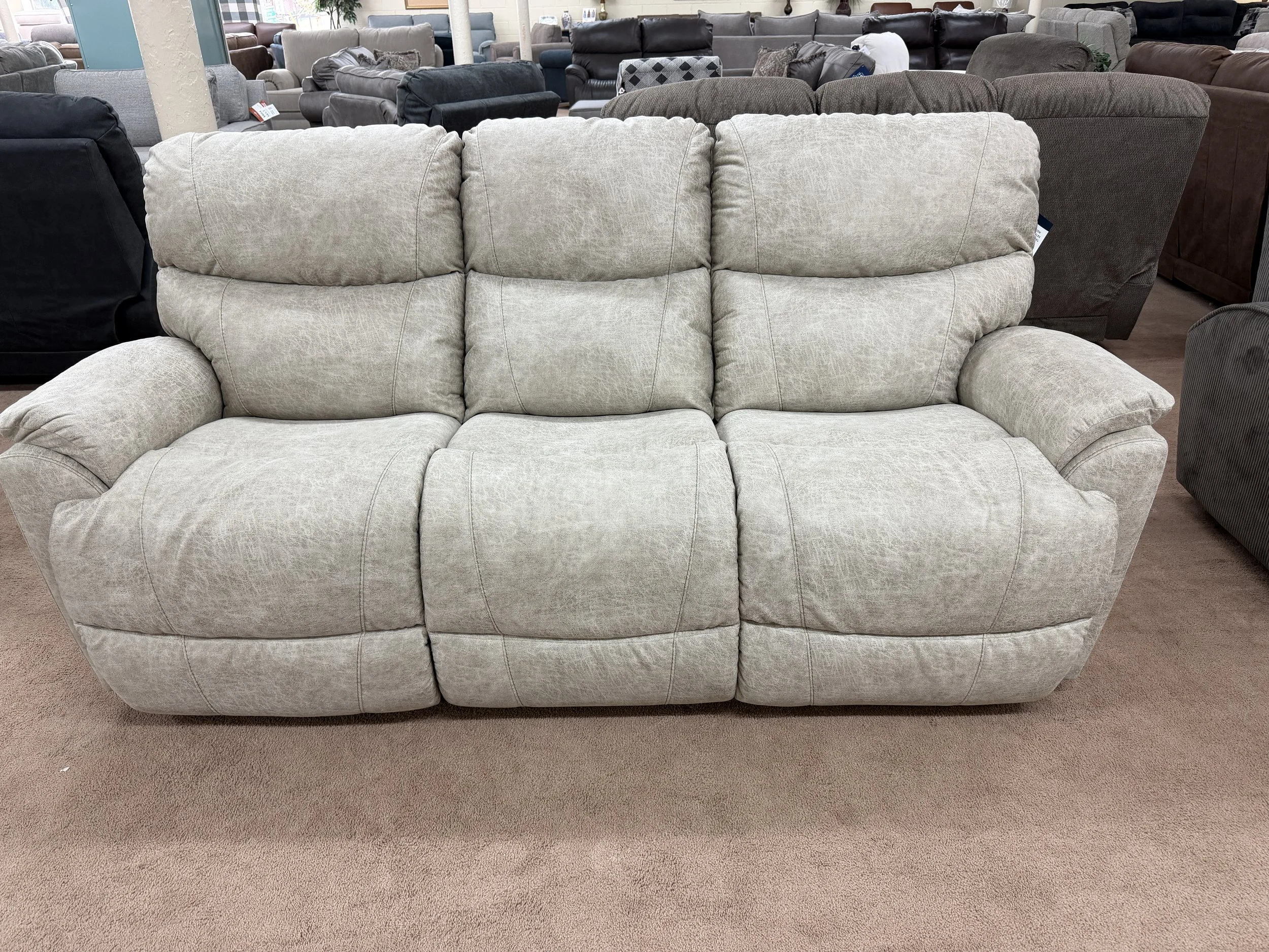 LaZBoy - Trouper manual reclining sofa in stucco cream polyester performance fabric