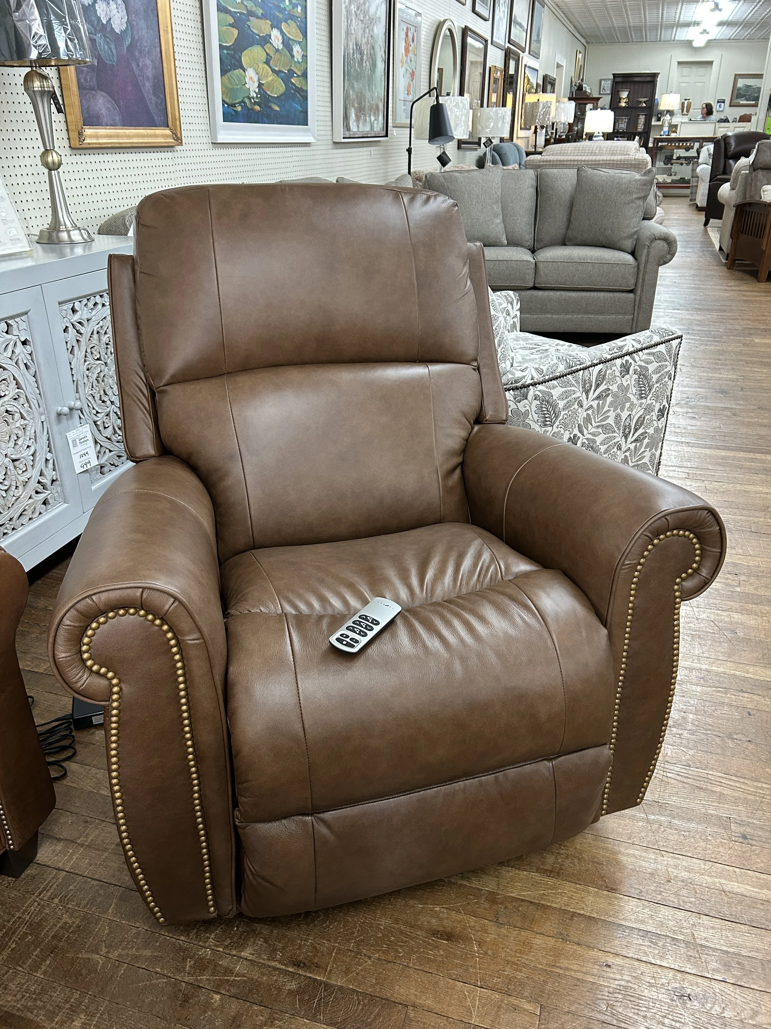 LaZBoy - Dutton power rocker recliner in light brown leather