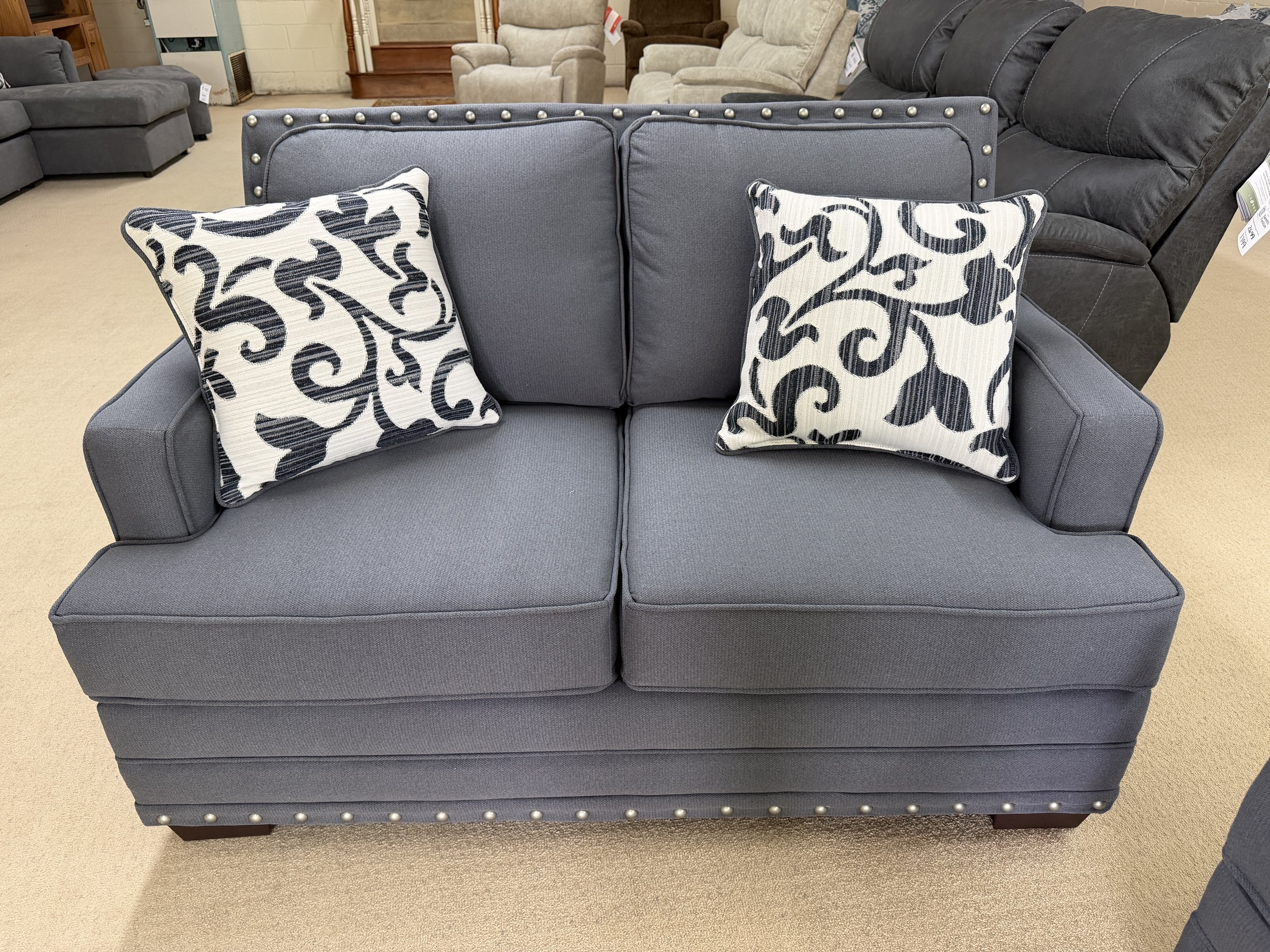 Hughes - loveseat in Layla Iron steel blue fabric (sold with sofa) 