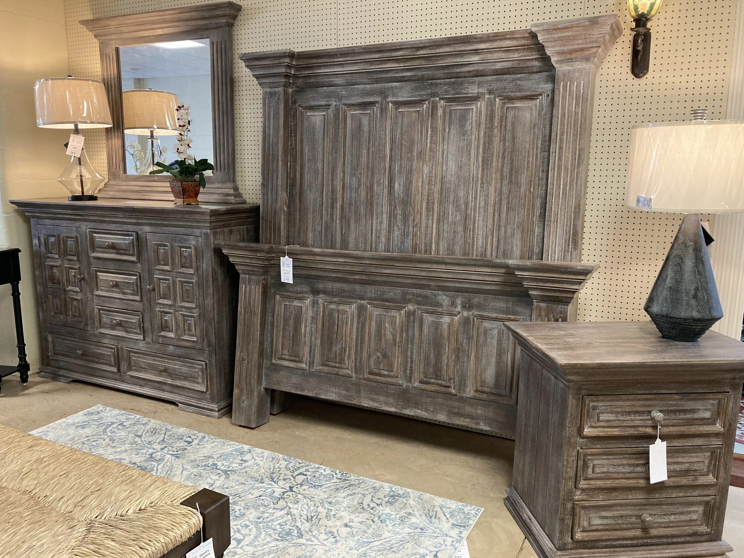 Rustic queen bedroom suit in warm grey finish