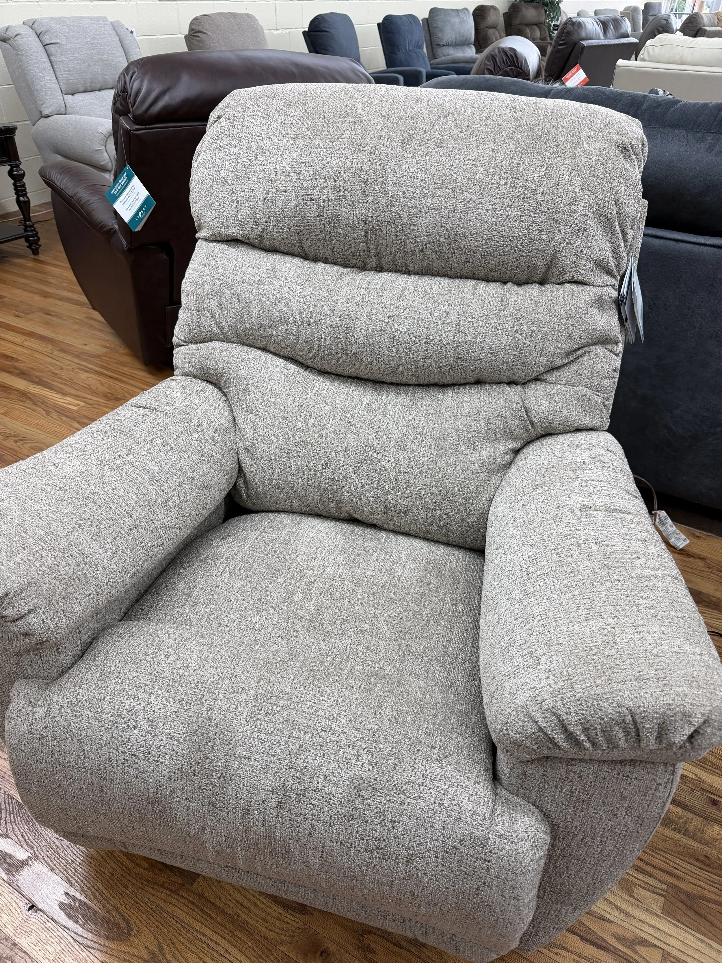LaZBoy - Joshua power wall-away recliner with power headrest in fawn grey fabric  