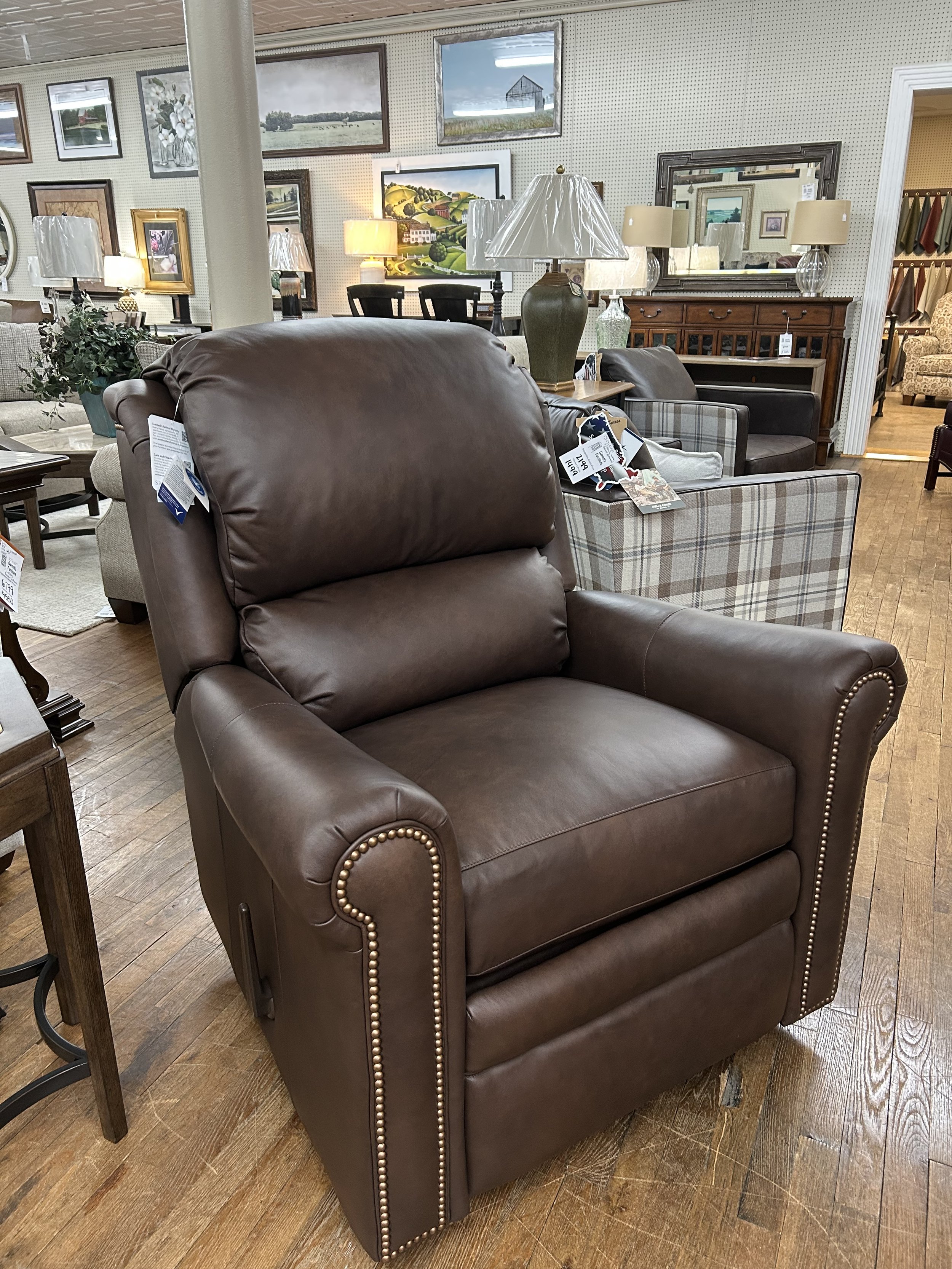 Smith Brothers - swivel, glider, recliner in all-over chocolate brown leather
