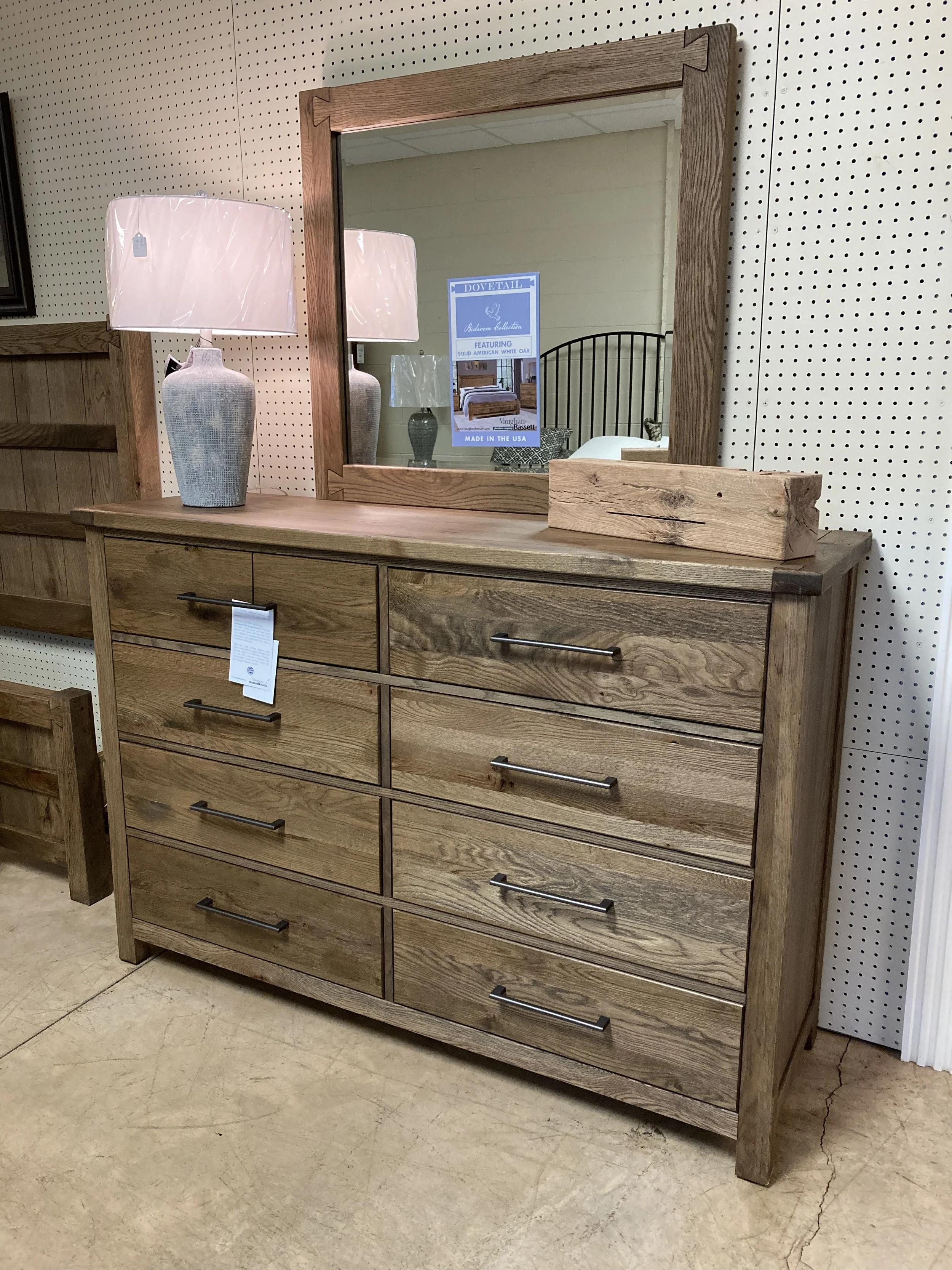 Dovetail collection solid white oak dresser with mirror by Vaughan-Bassett