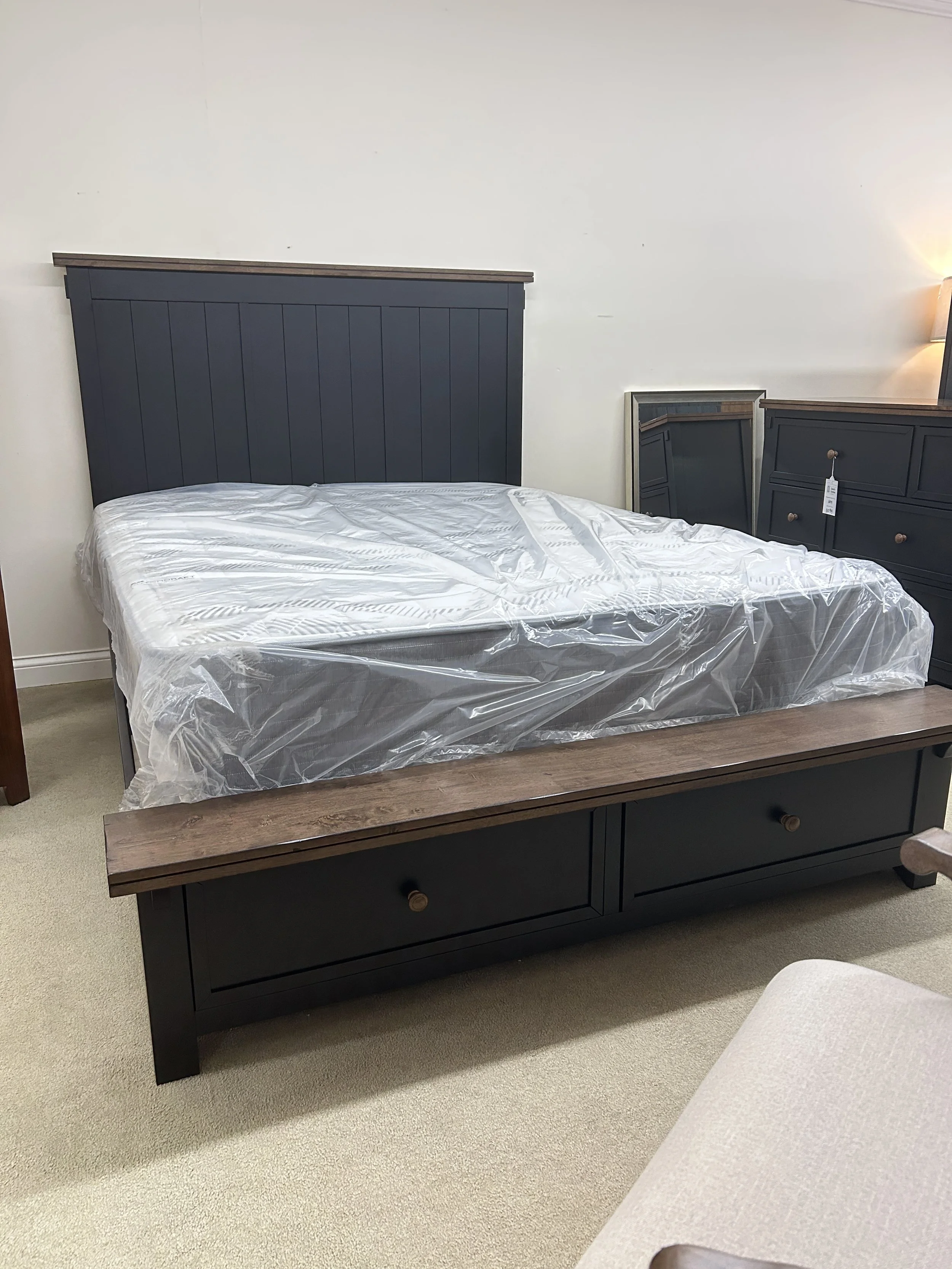 Stormy Ridge queen storage bed in two-tone: slate black and distressed chickory by A-America
