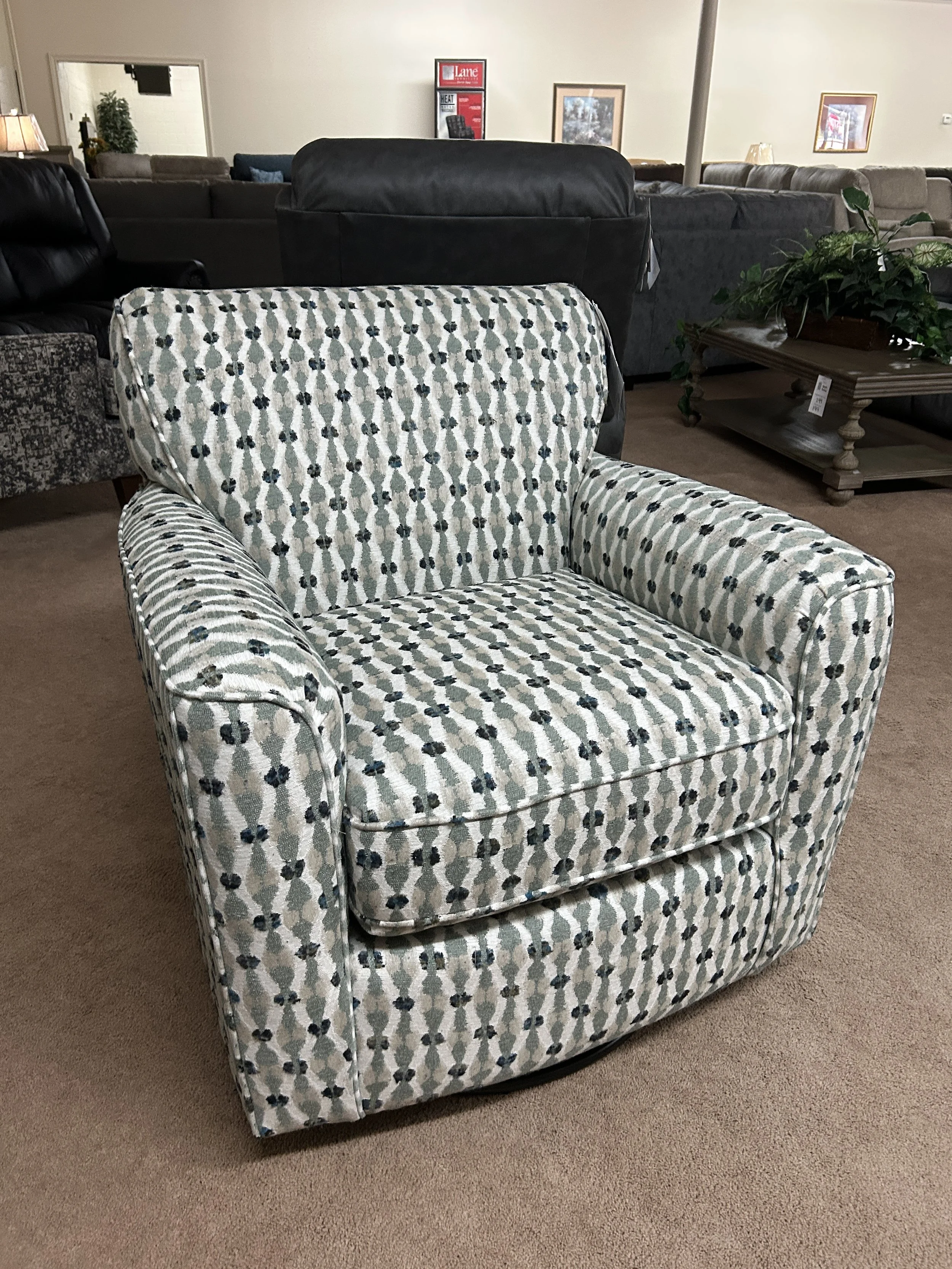 Best HF - 'Kaylee' swivel-glide occasional chair in blue-grey print