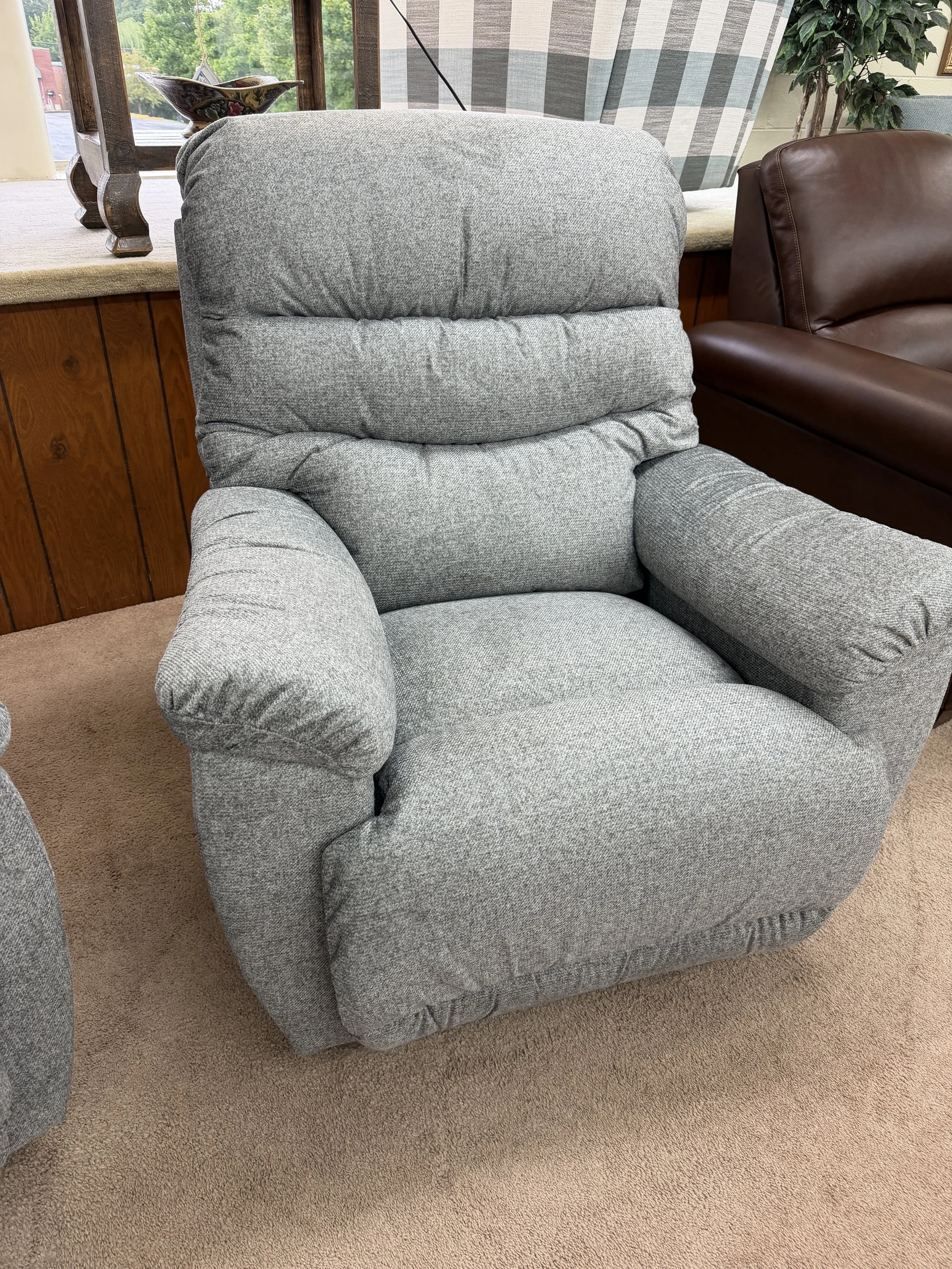 LaZBoy - Joshua power rocker recliner with power headrest and lumbar in fawn grey fabric 