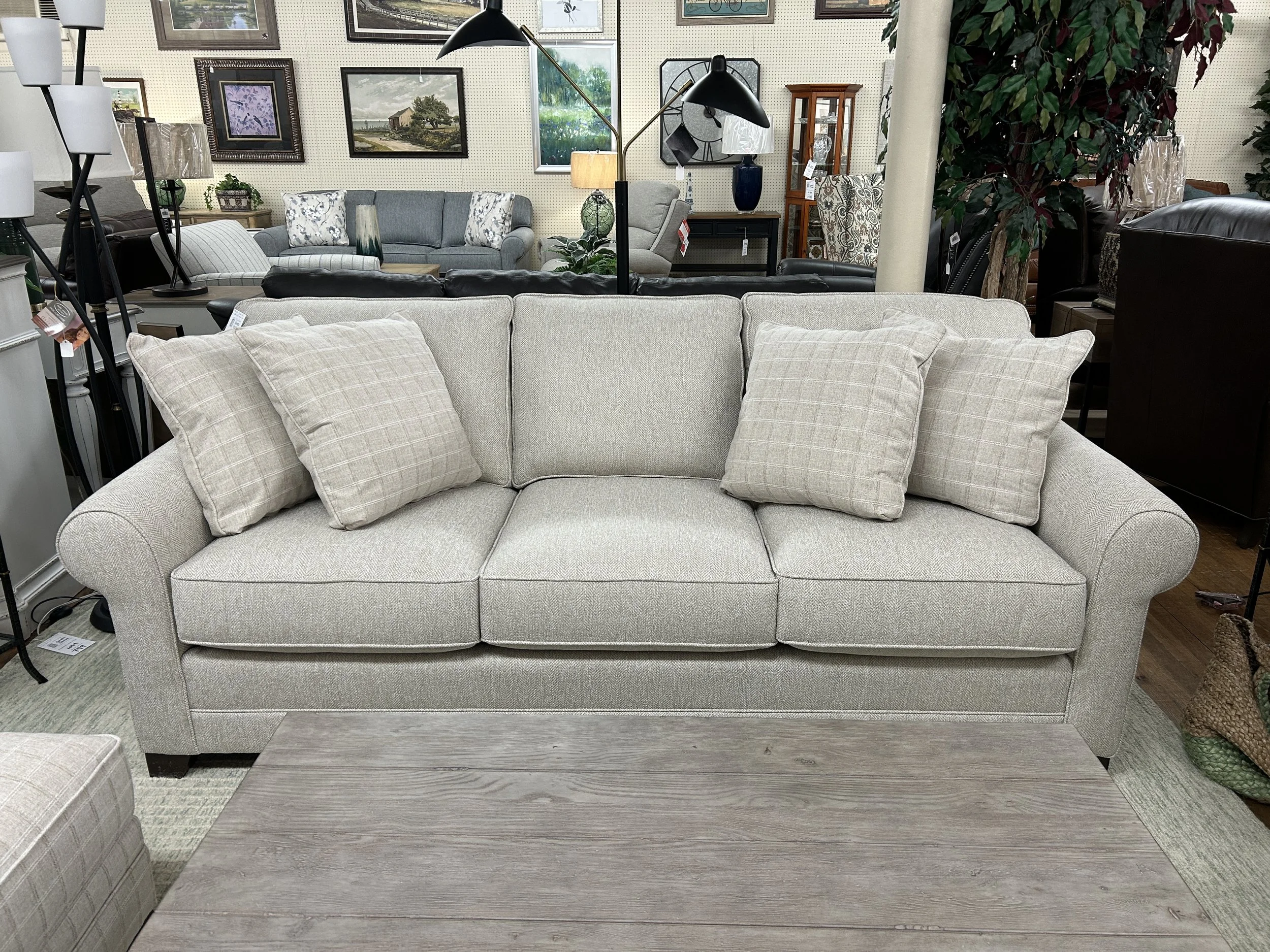 King Hickory  - Winston 90” sofa in Albion Shell performance fabric (24” seat depth)