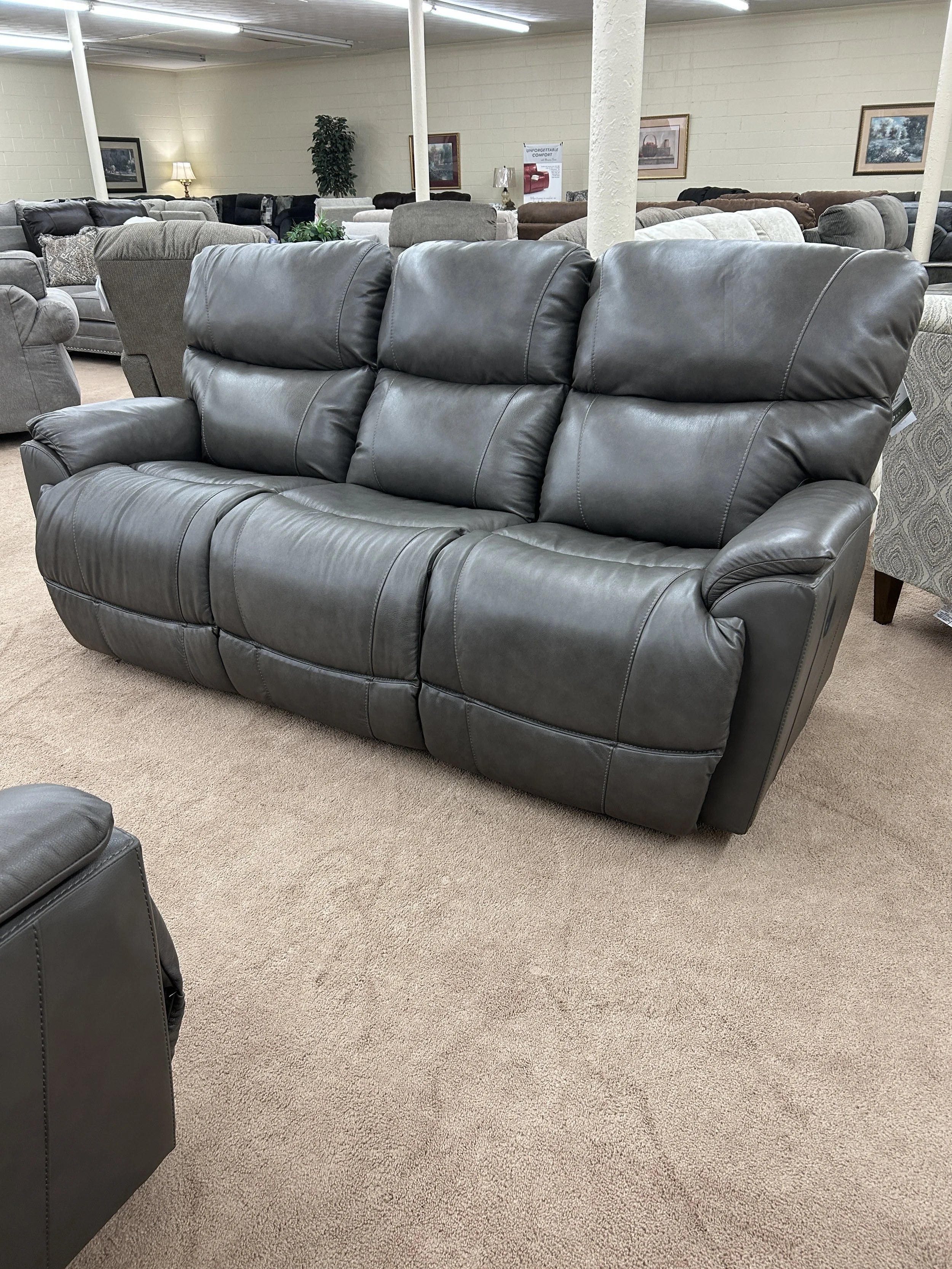LaZBoy - Trouper manual reclining sofa in grey leather