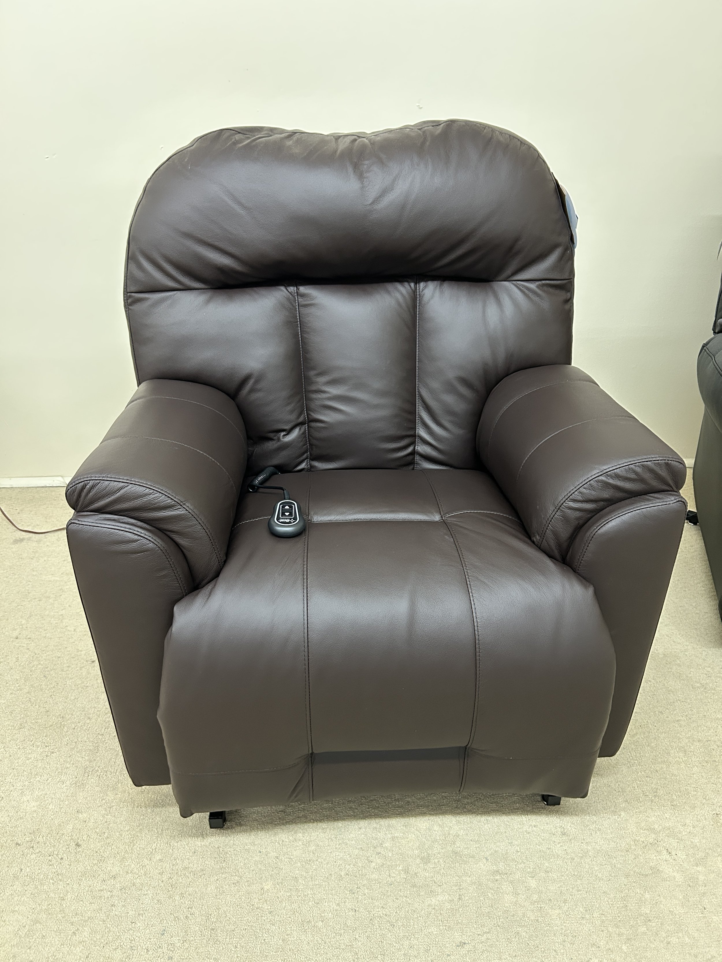 Best “Suitability” power lift recliner in chocolate brown leather - rated for 350 lbs.