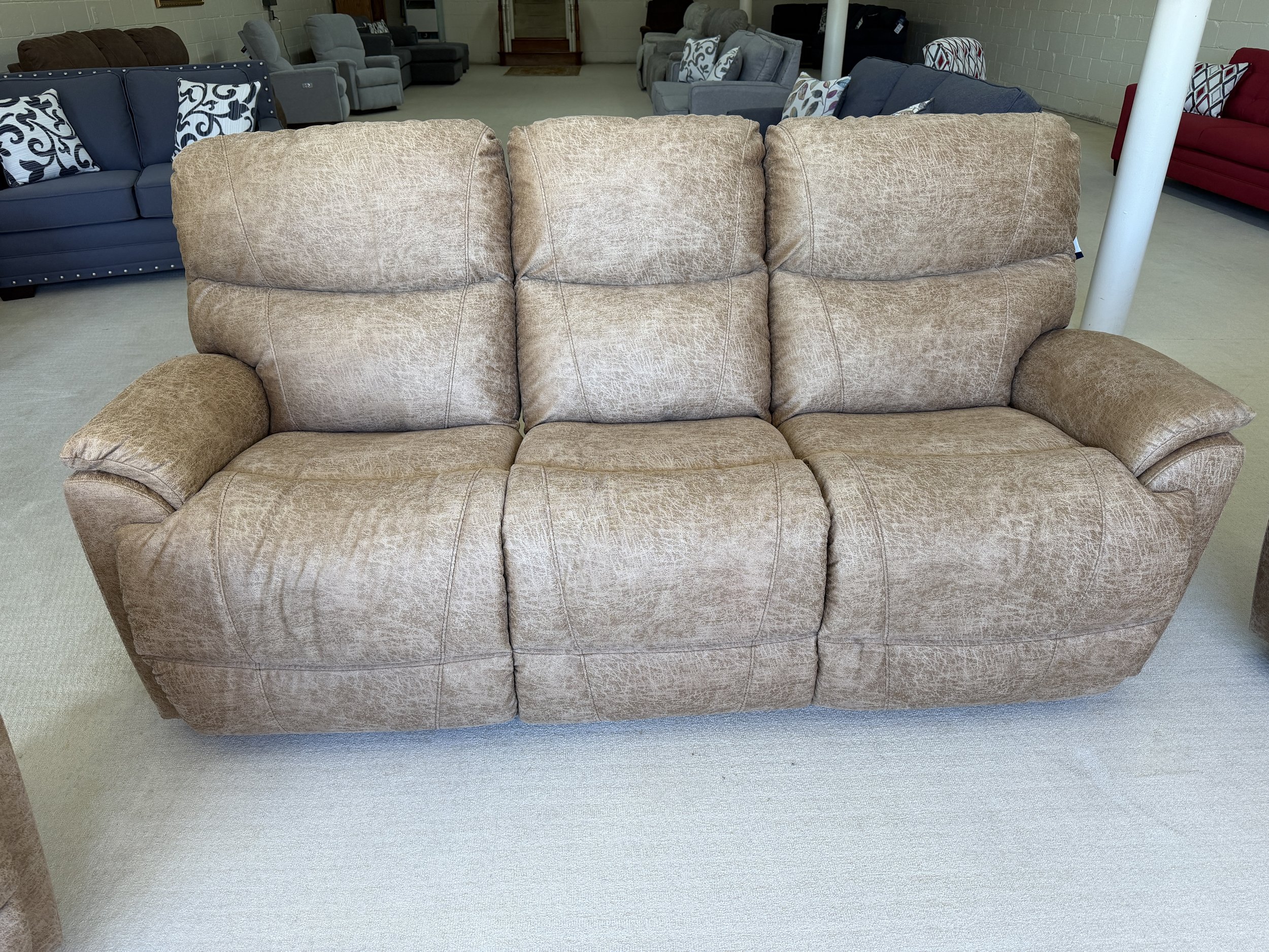 LaZBoy - Trouper manual reclining sofa in camel polyester performance fabric