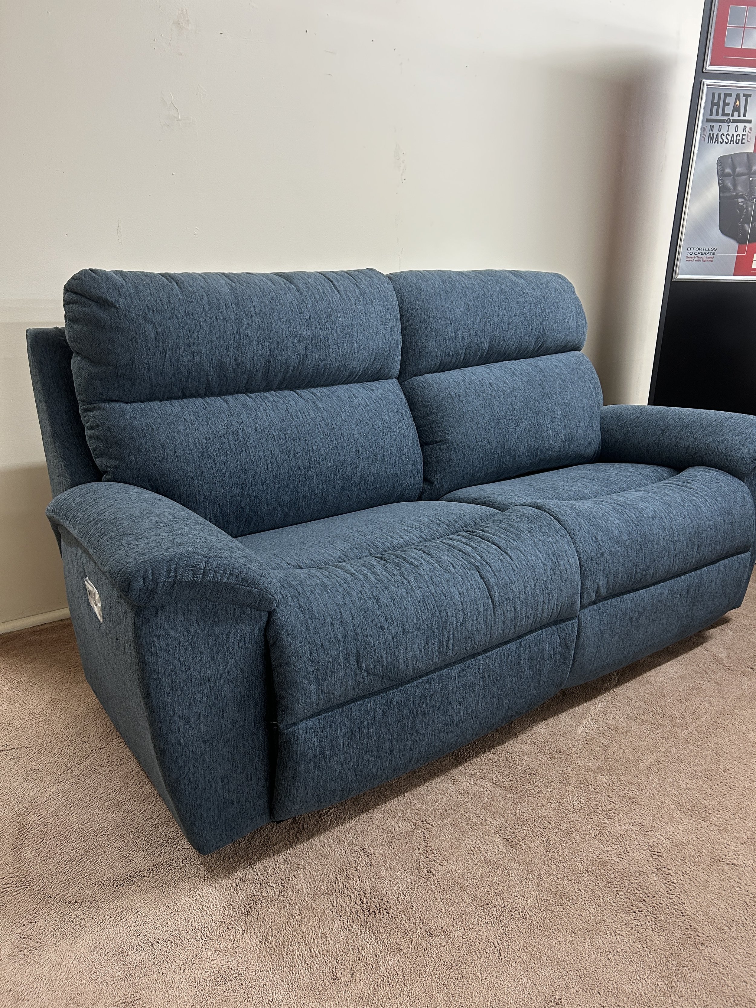 LaZBoy - Roman power reclining two-seat sofa in blue fabric