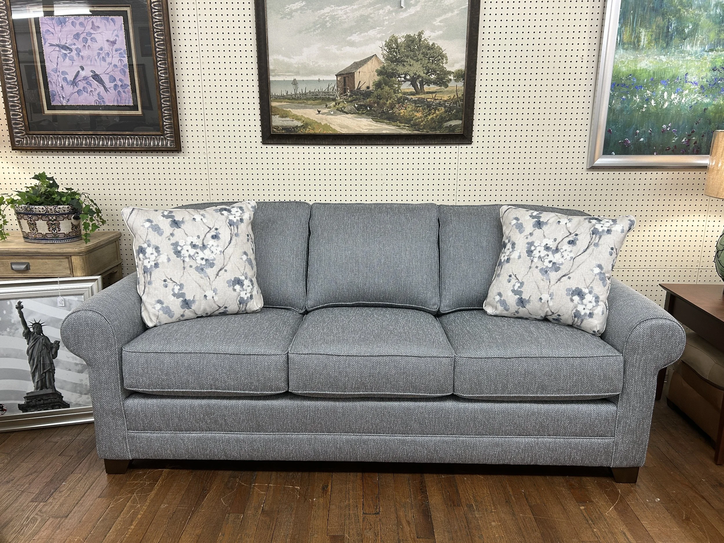 King Hickory- Bentley 86” sofa in blue Albion Silverfox performance fabric 