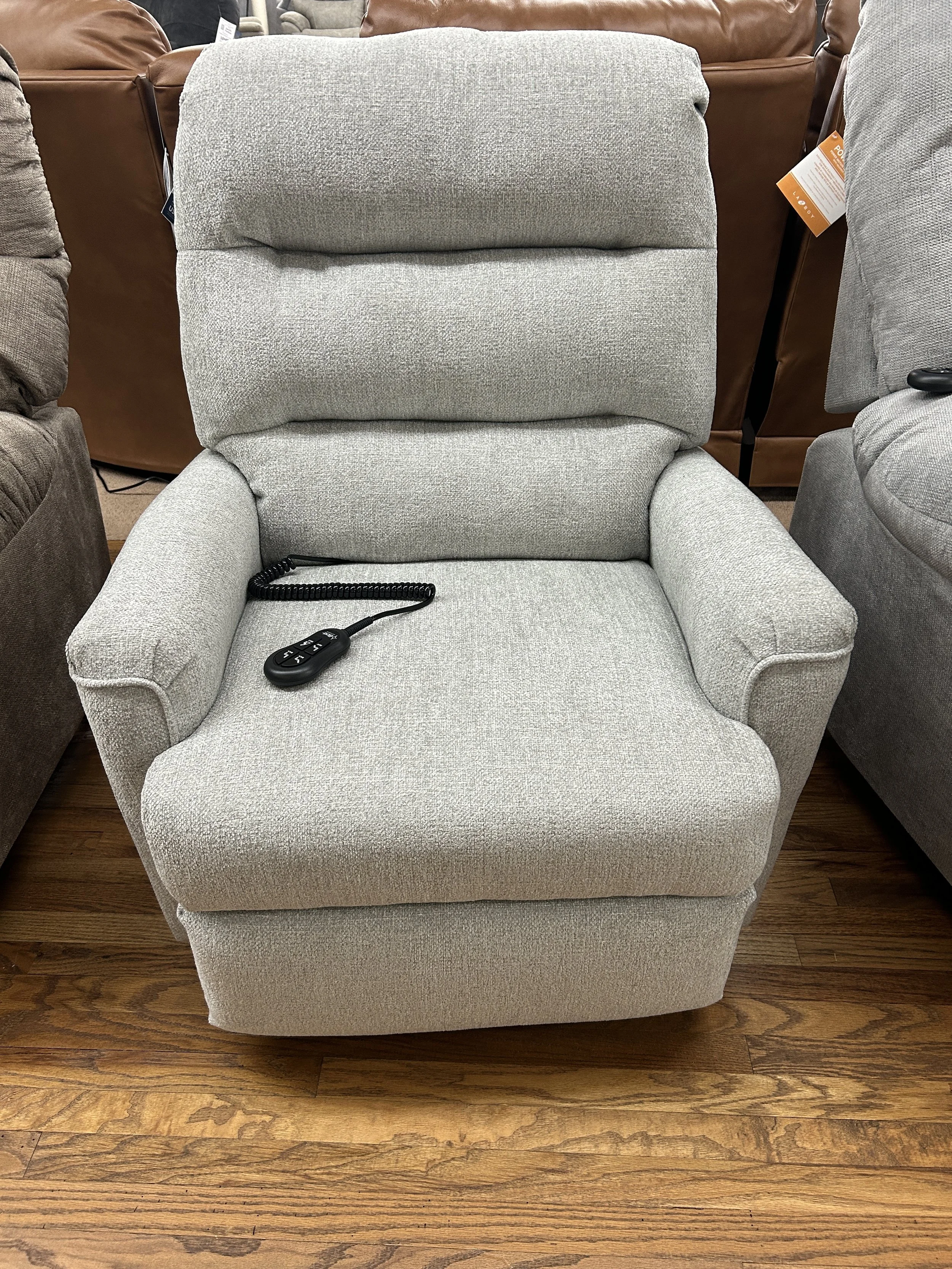 Best “Chia” small power lift recliner in dove fabric - two motor chair rated for 375 lbs.